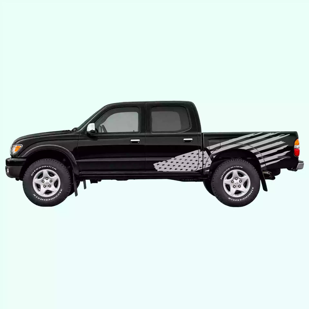 1995-2004 Toyota Tacoma USA Flag Side Decals Vinyl Graphics Kit Gray