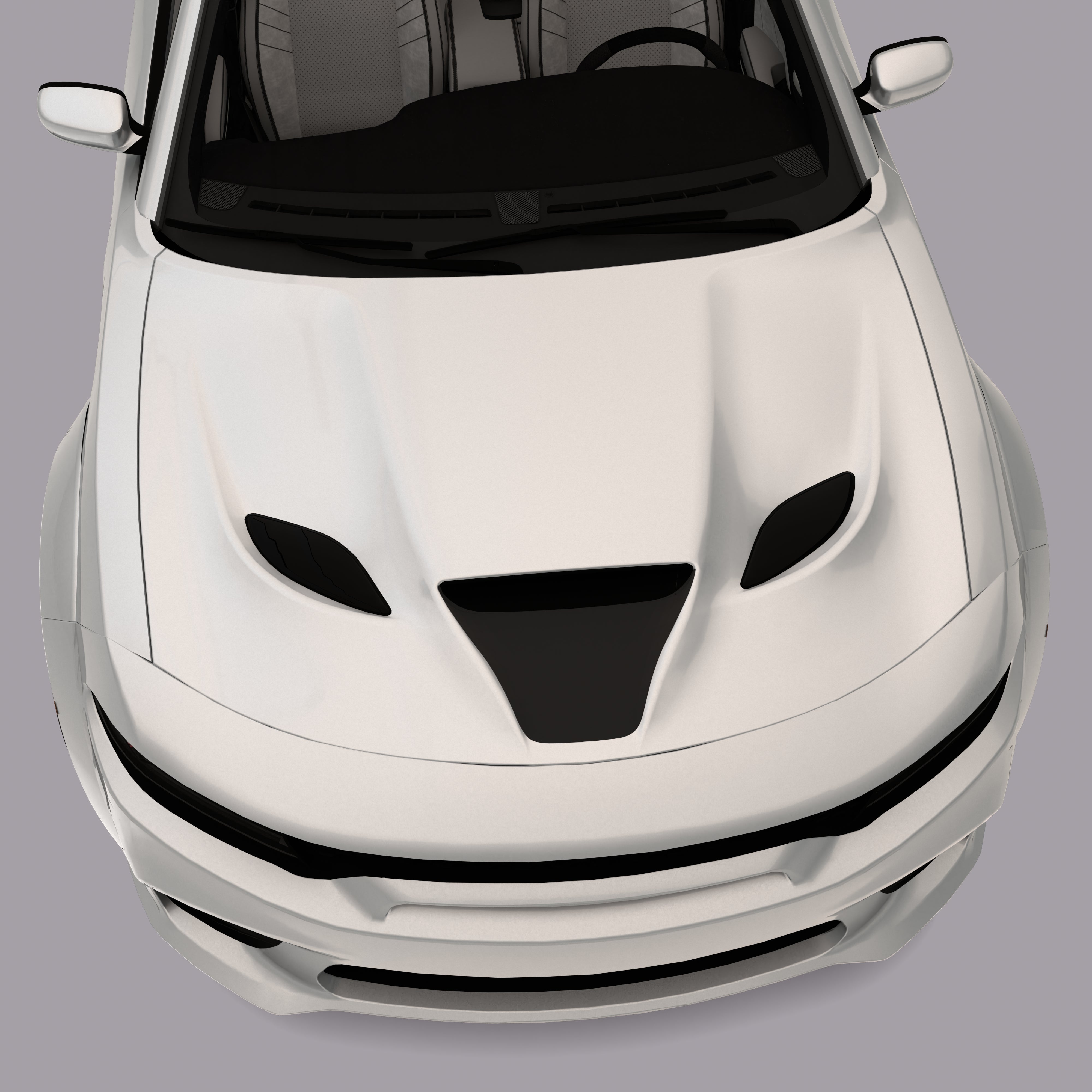 white car with matte black Hood Intake Scoop Decals