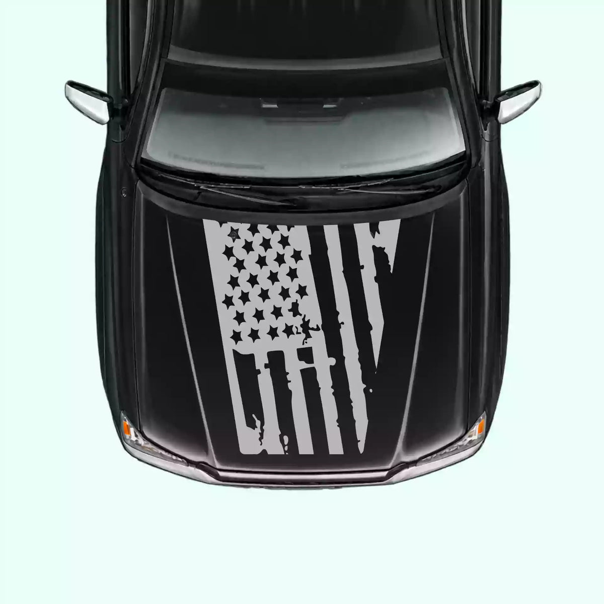 2005-2015 Toyota Tacoma Shred American Flag Hood Decals Vinyl Graphics Kit Gray