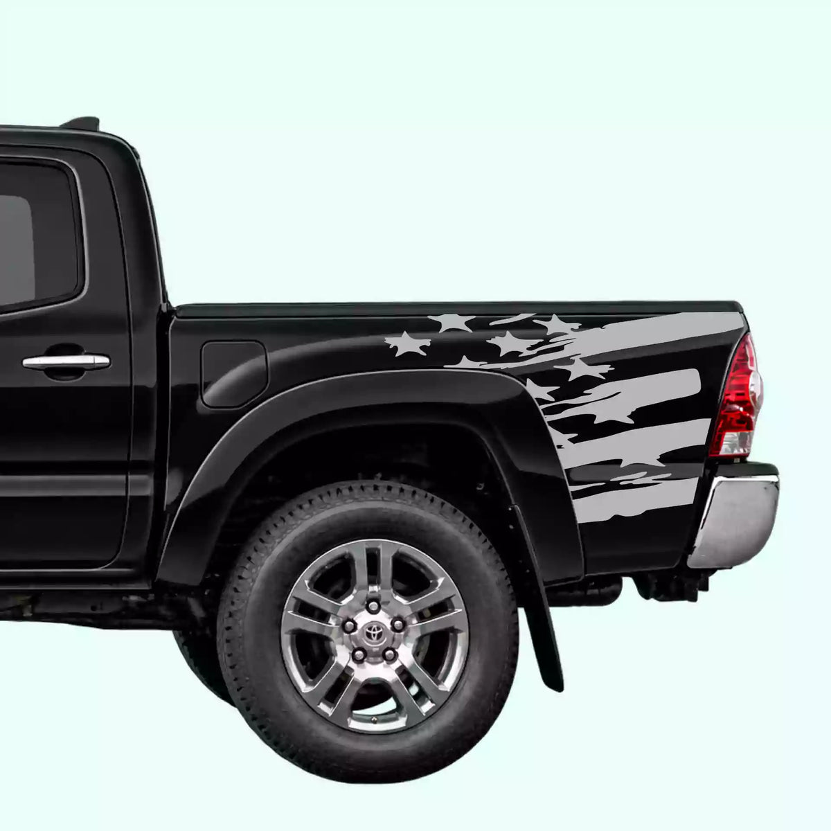 2005-2015 Toyota Tacoma USA Flag Shred Bed Decals Vinyl Graphics Kit Gray