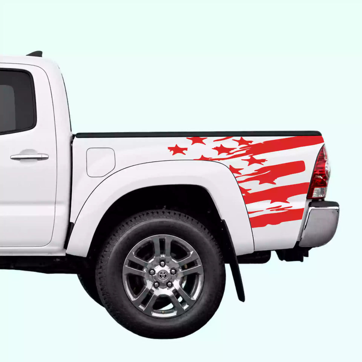 2005-2015 Toyota Tacoma USA Flag Shred Bed Decals Vinyl Graphics Kit Red