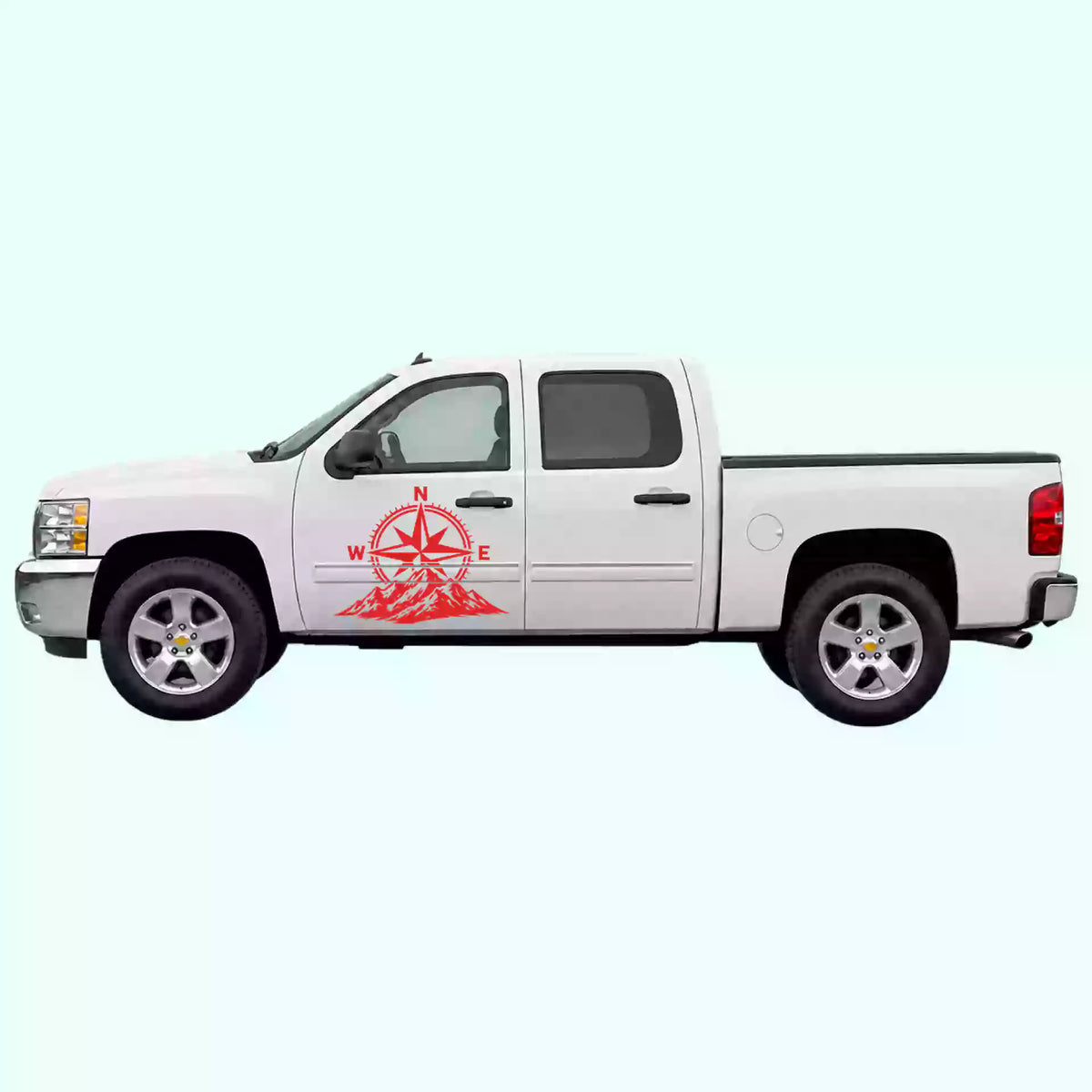 2007-2013 Chevrolet Silverado Compass Mountains Side Decals Vinyl Graphics Kit Red
