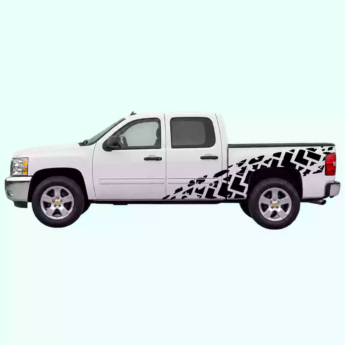 2007-2013 Chevrolet Silverado Tire Tracks Side Decals Vinyl Graphics Kit Black