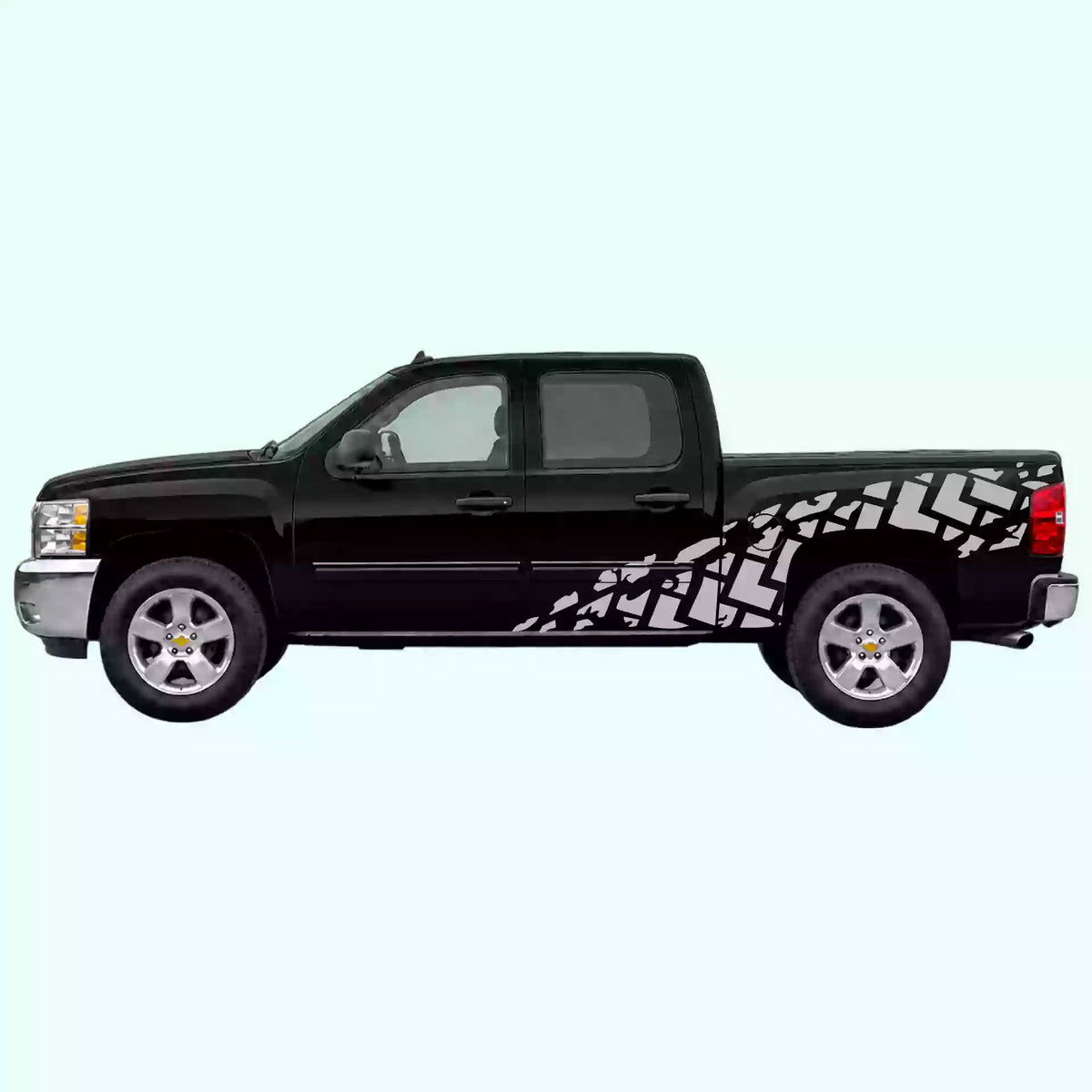 2007-2013 Chevrolet Silverado Tire Tracks Side Decals Vinyl Graphics Kit Gray