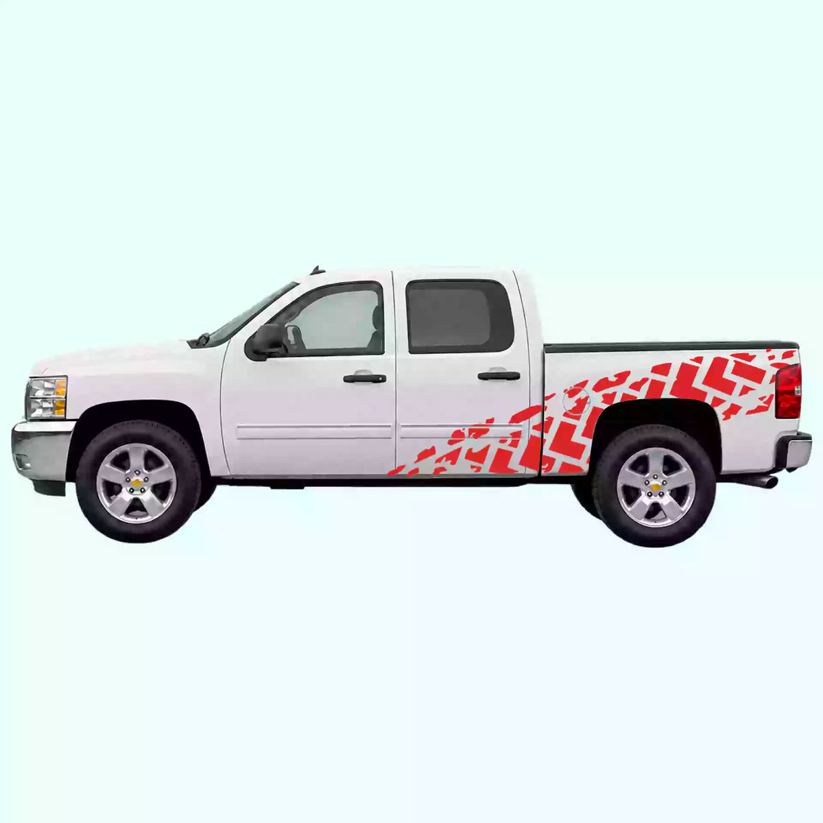 2007-2013 Chevrolet Silverado Tire Tracks Side Decals Vinyl Graphics Kit Red