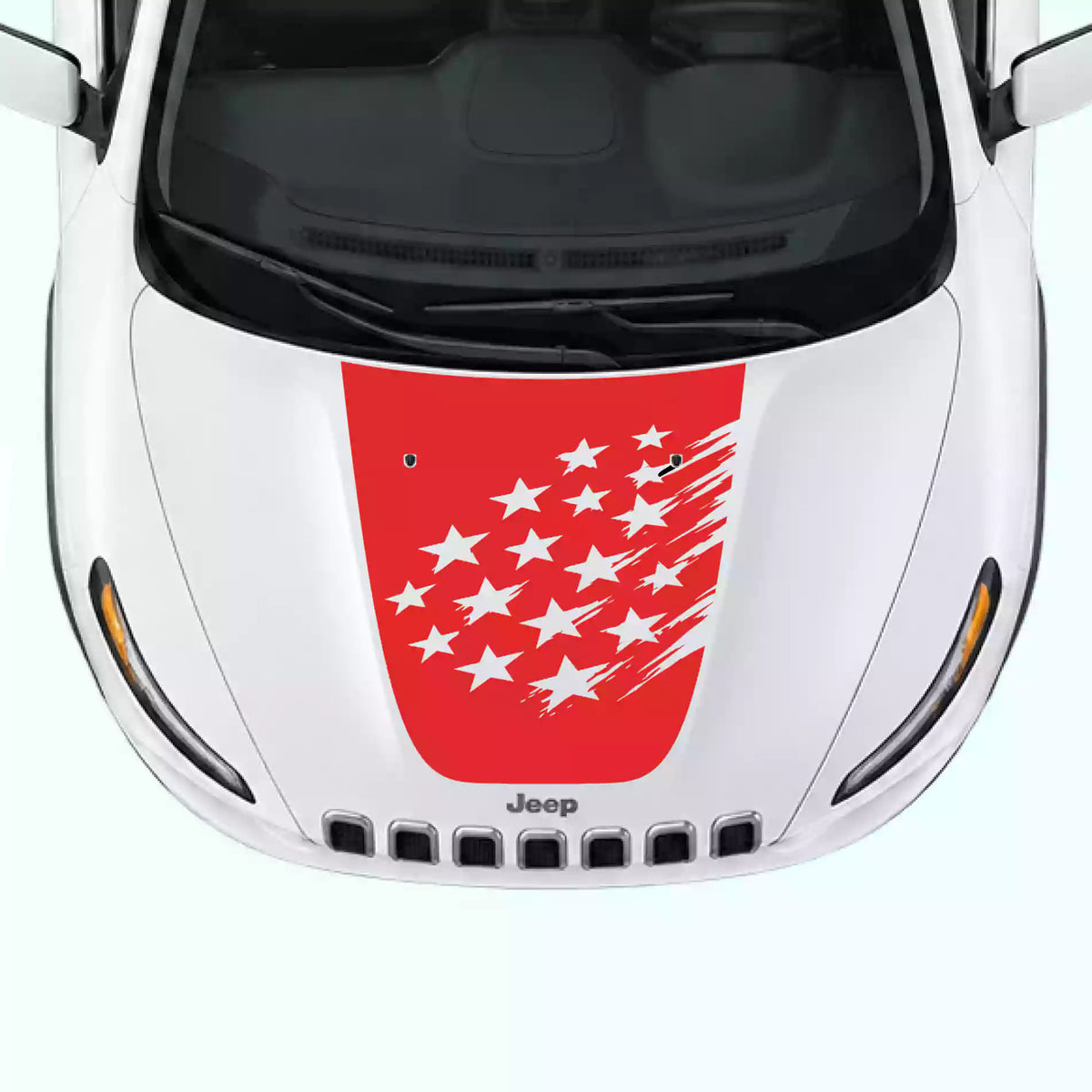 2014-2018 Jeep Cherokee Shattered American Flag Hood Decal Vinyl Graphics Kit Red