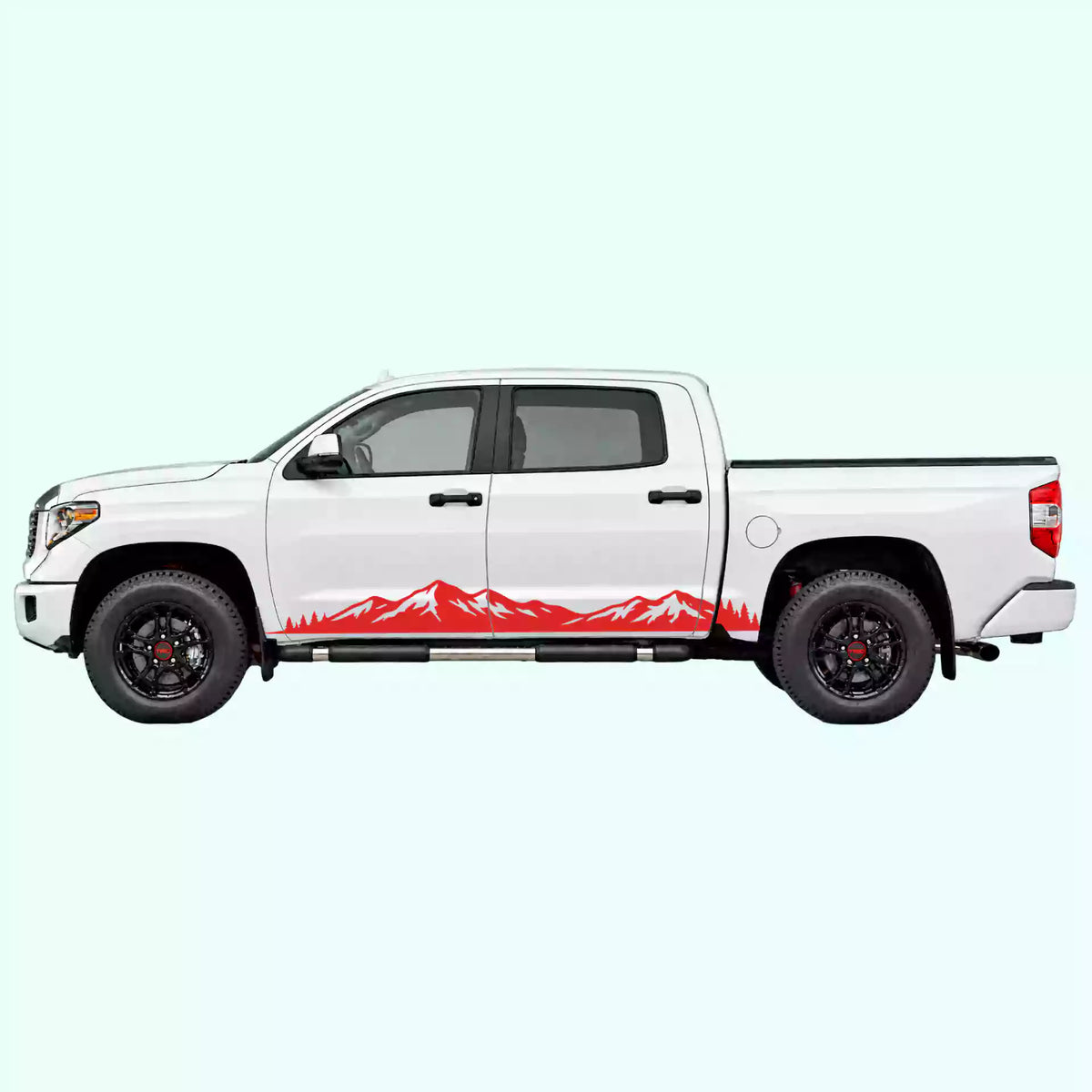 2014-2021 Toyota Tundra Mountain Range Rocker Stripes Vinyl Graphics Kit red