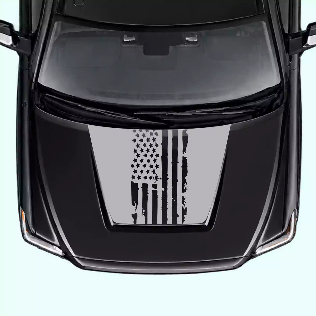 2014-2021 Toyota Tundra Shred American Flag Hood Decals Vinyl Graphics Kit gray