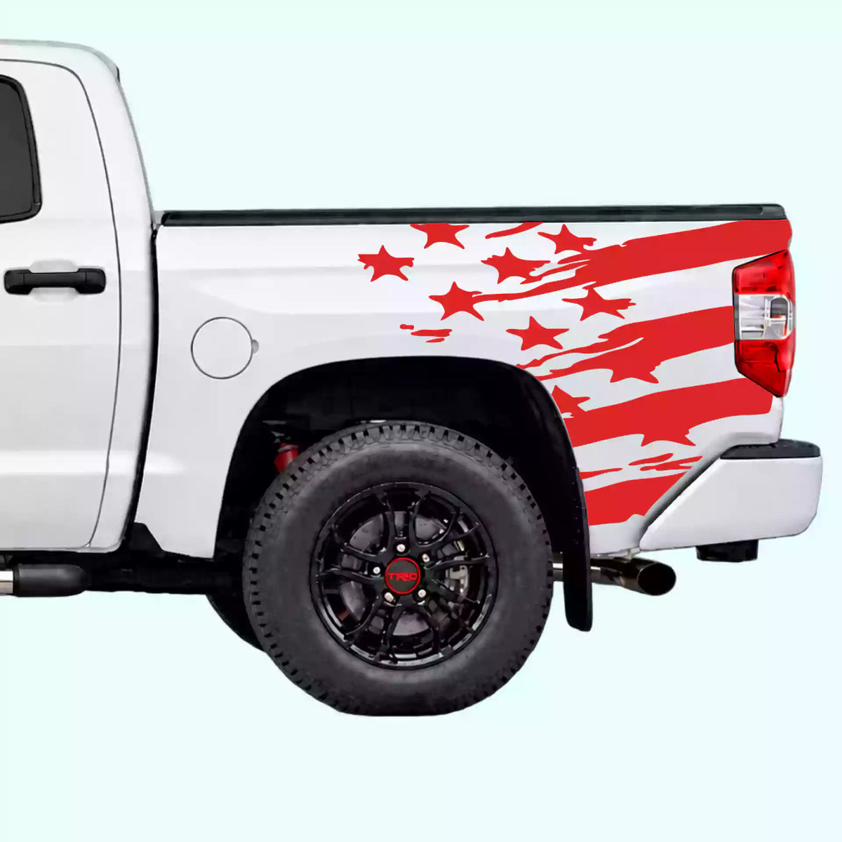 2014-2021 Toyota Tundra USA Flag Shred Bed Decals Vinyl Graphics Kit red