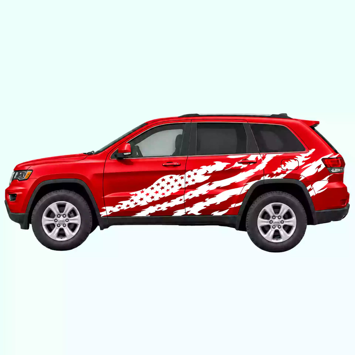 2014-2022 Jeep Grand Cherokee American Flag Side Decals Vinyl Graphics Kit white