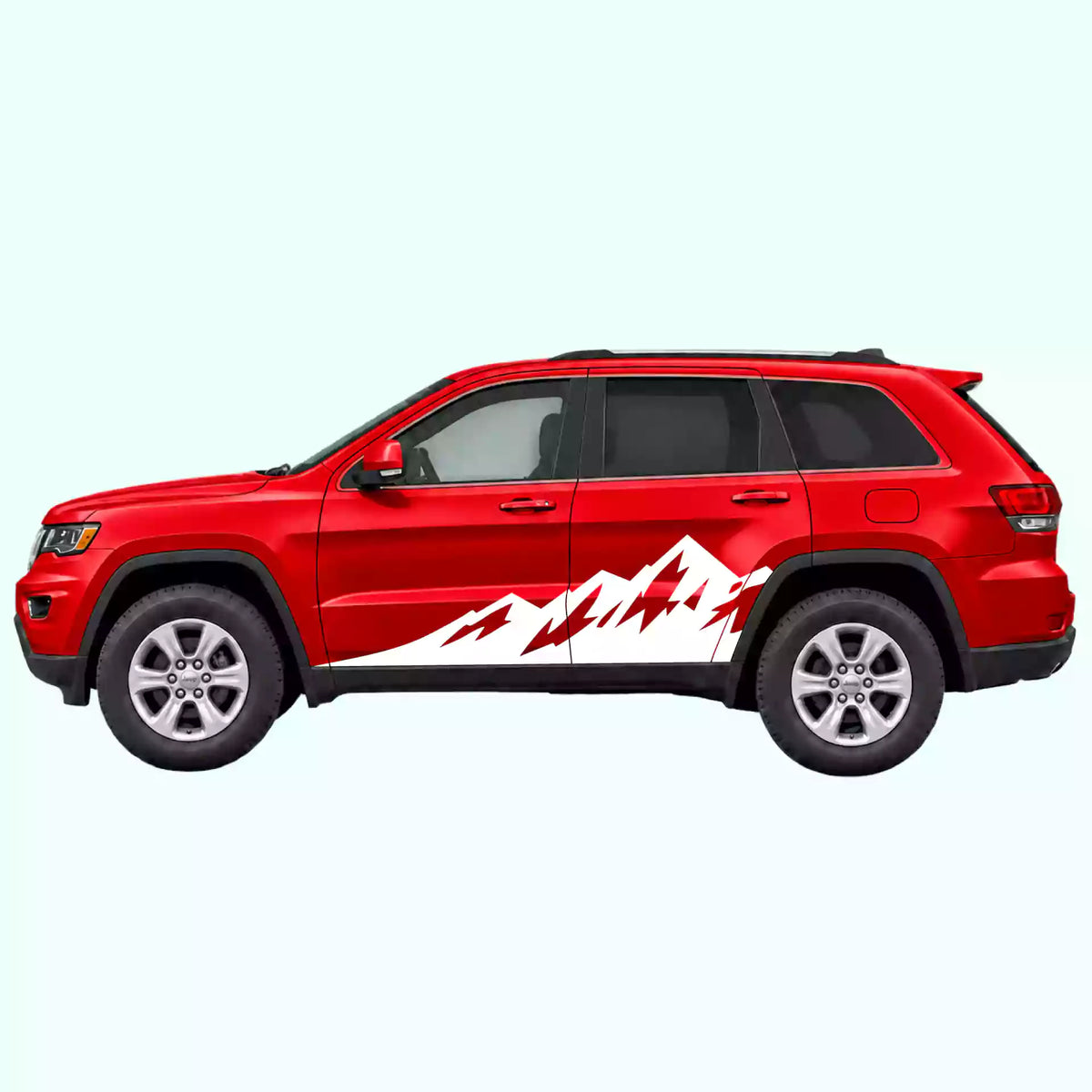 2014-2022 Jeep Grand Cherokee Peak Mountain Side Decals Vinyl Graphics Kit white