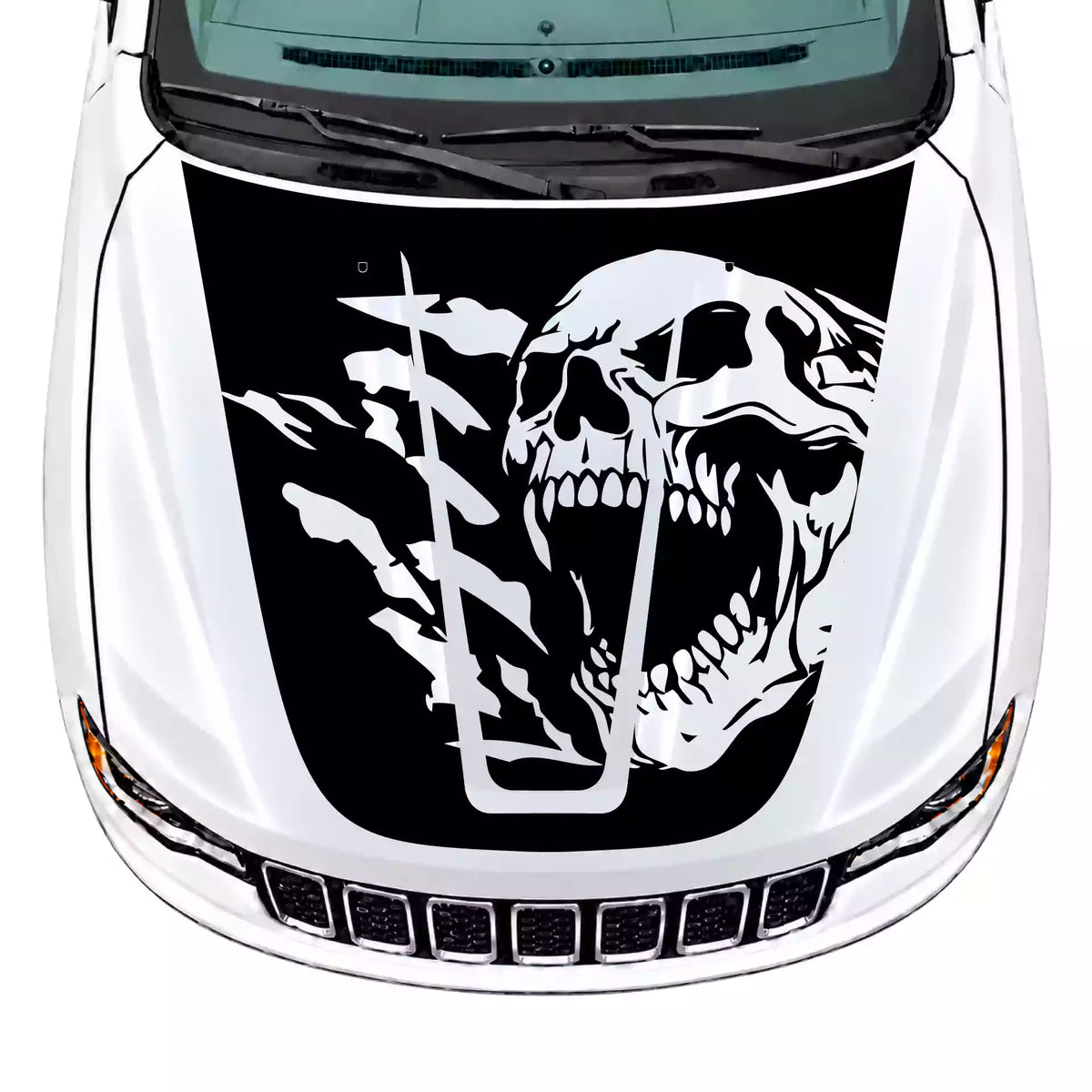 2014-2022 Jeep Grand Cherokee Reaper Skull Hood Decal Vinyl Graphics Kit Black