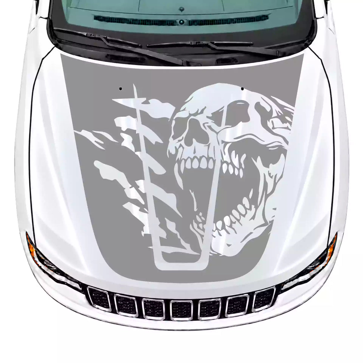 2014-2022 Jeep Grand Cherokee Reaper Skull Hood Decal Vinyl Graphics Kit Gray