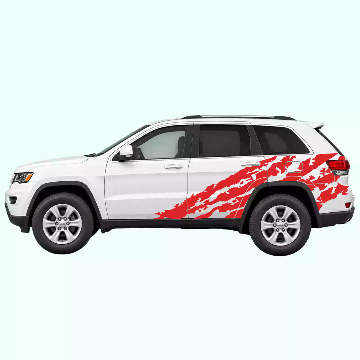 2014-2022 Jeep Grand Cherokee Shred Side Decals Vinyl Graphics Kit Red