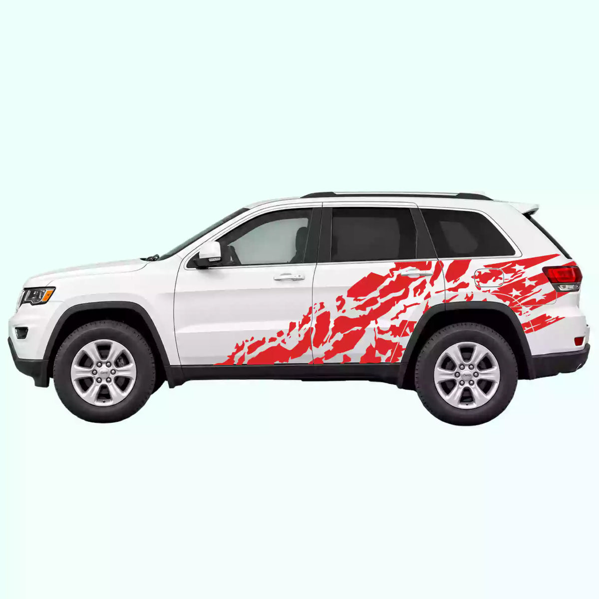 2014-2022 Jeep Grand Cherokee US Flag Shred Side Decals Vinyl Graphics Kit red