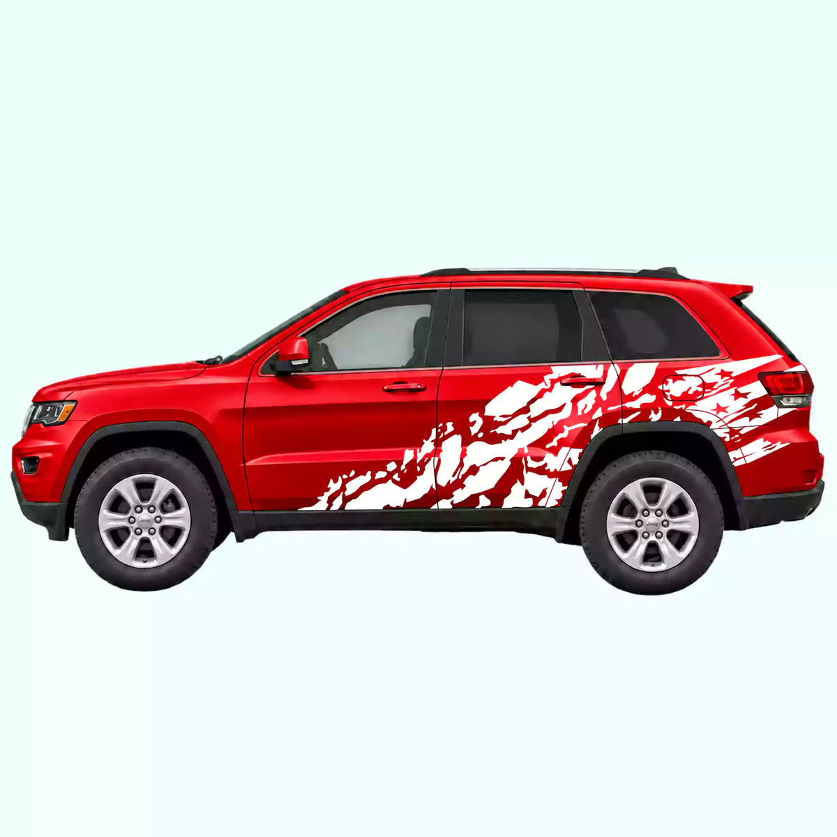 2014-2022 Jeep Grand Cherokee US Flag Shred Side Decals Vinyl Graphics Kit white