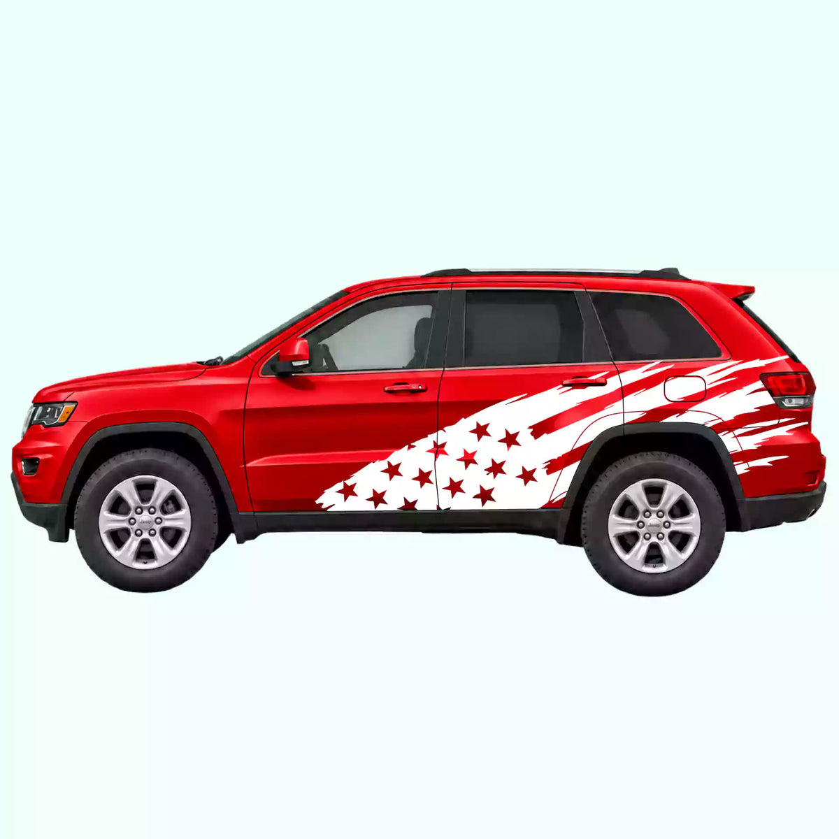 2014-2022 Jeep Grand Cherokee US Flag Side Decals Vinyl Graphics Kit White