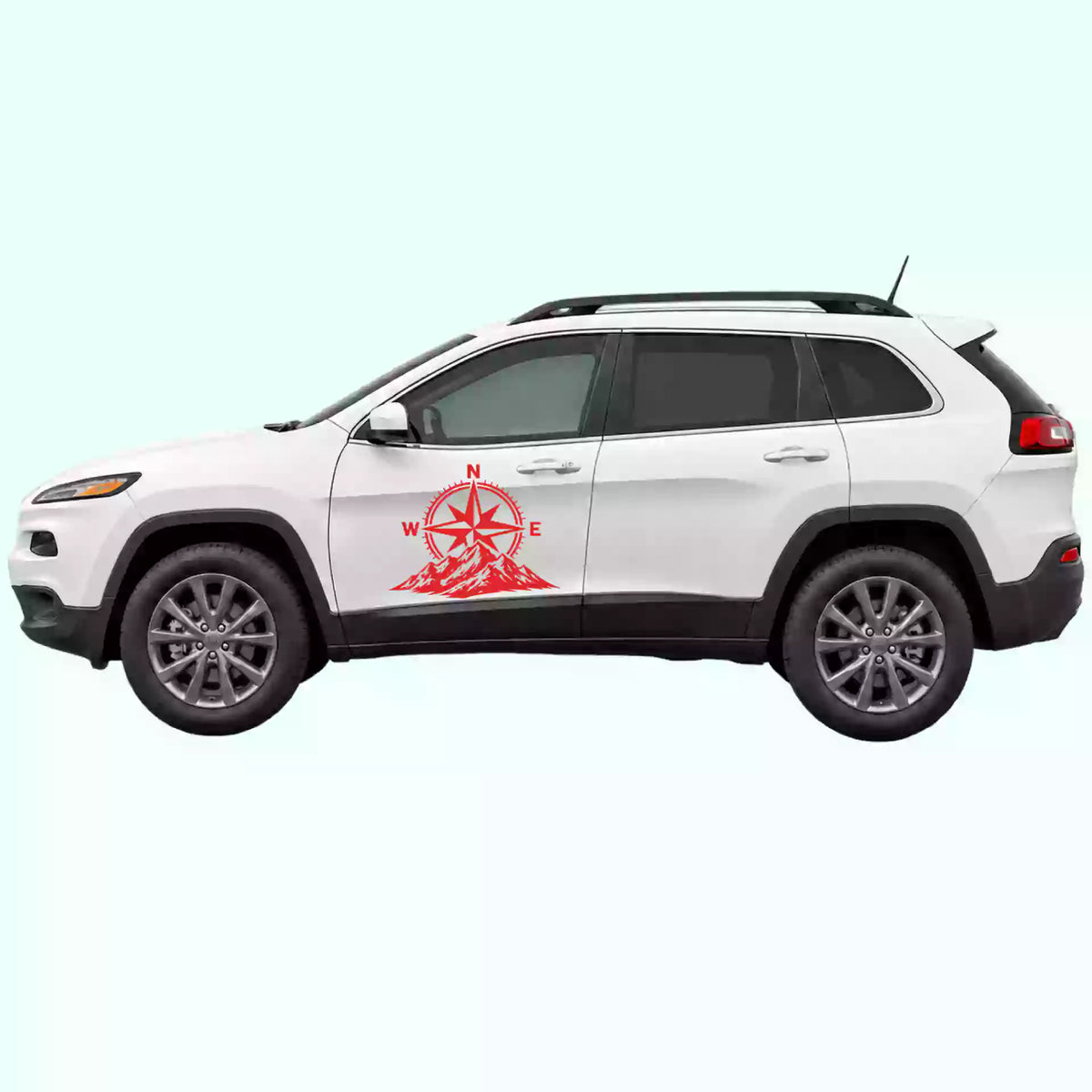 2014-2023 Jeep Cherokee Compass Mountains Side Decal Decals Vinyl Graphics Kit Red