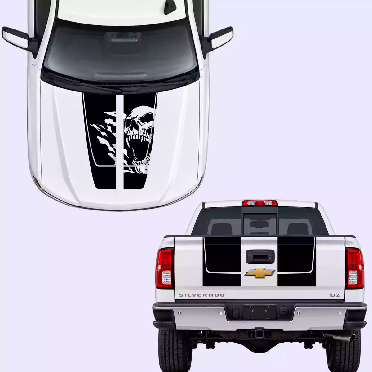 2016-2018 Chevrolet Silverado Reaper Skull Hood Decal Vinyl Graphics Kit Black