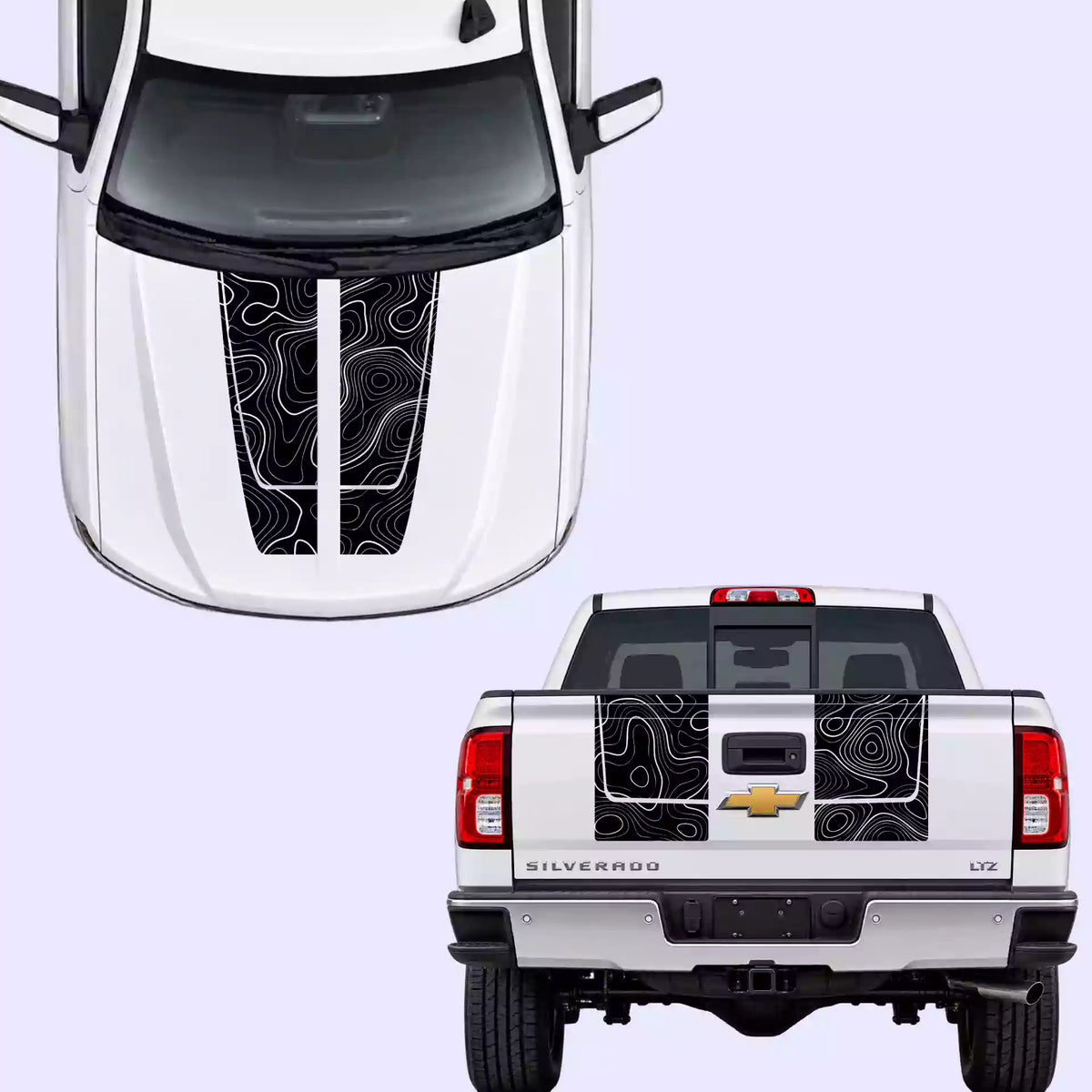 2016-2018 Chevrolet Silverado topo mountains Hood Decal Vinyl Graphics Kit Black