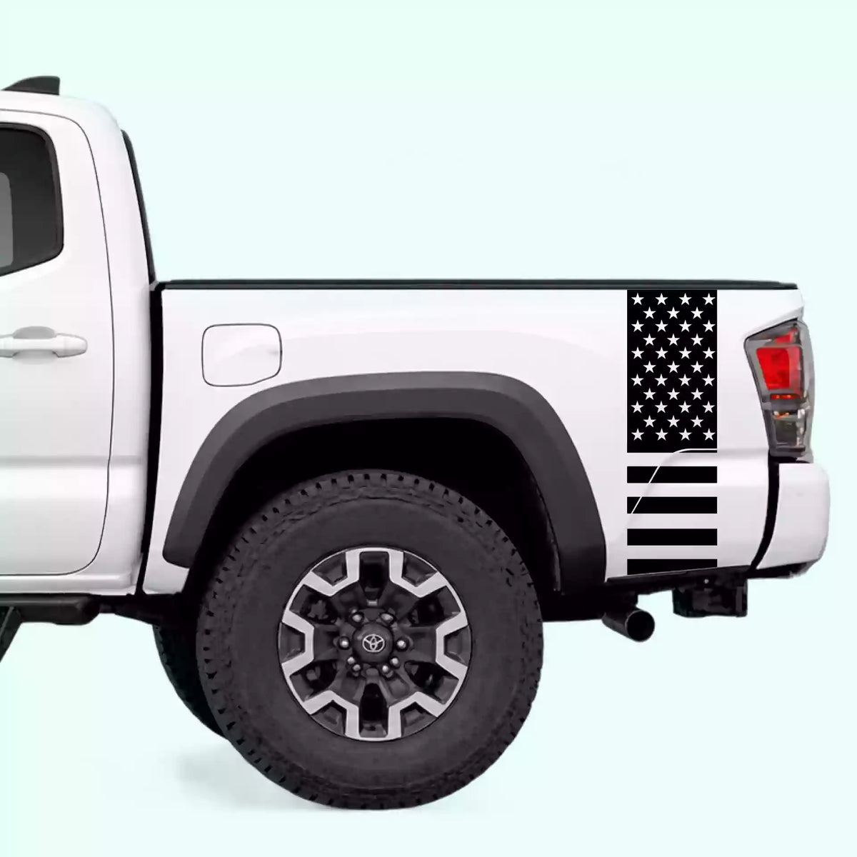 2016-2023 Toyota Tacoma American Flag Bed Side Stripes Vinyl Graphics Kit Black
