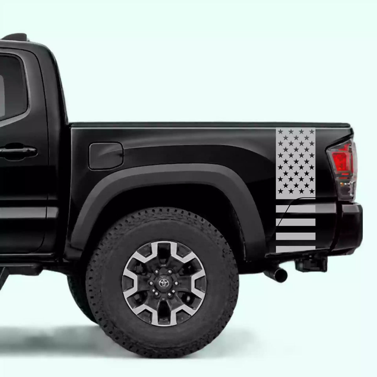 2016-2023 Toyota Tacoma American Flag Bed Side Stripes Vinyl Graphics Kit Gray