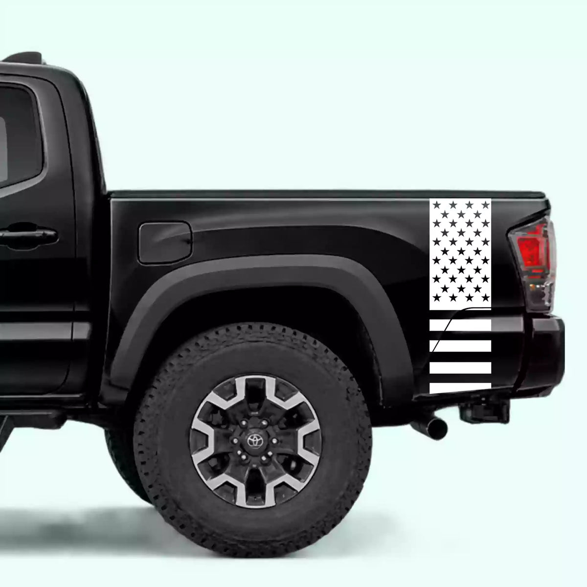 2016-2023 Toyota Tacoma American Flag Bed Side Stripes Vinyl Graphics Kit White