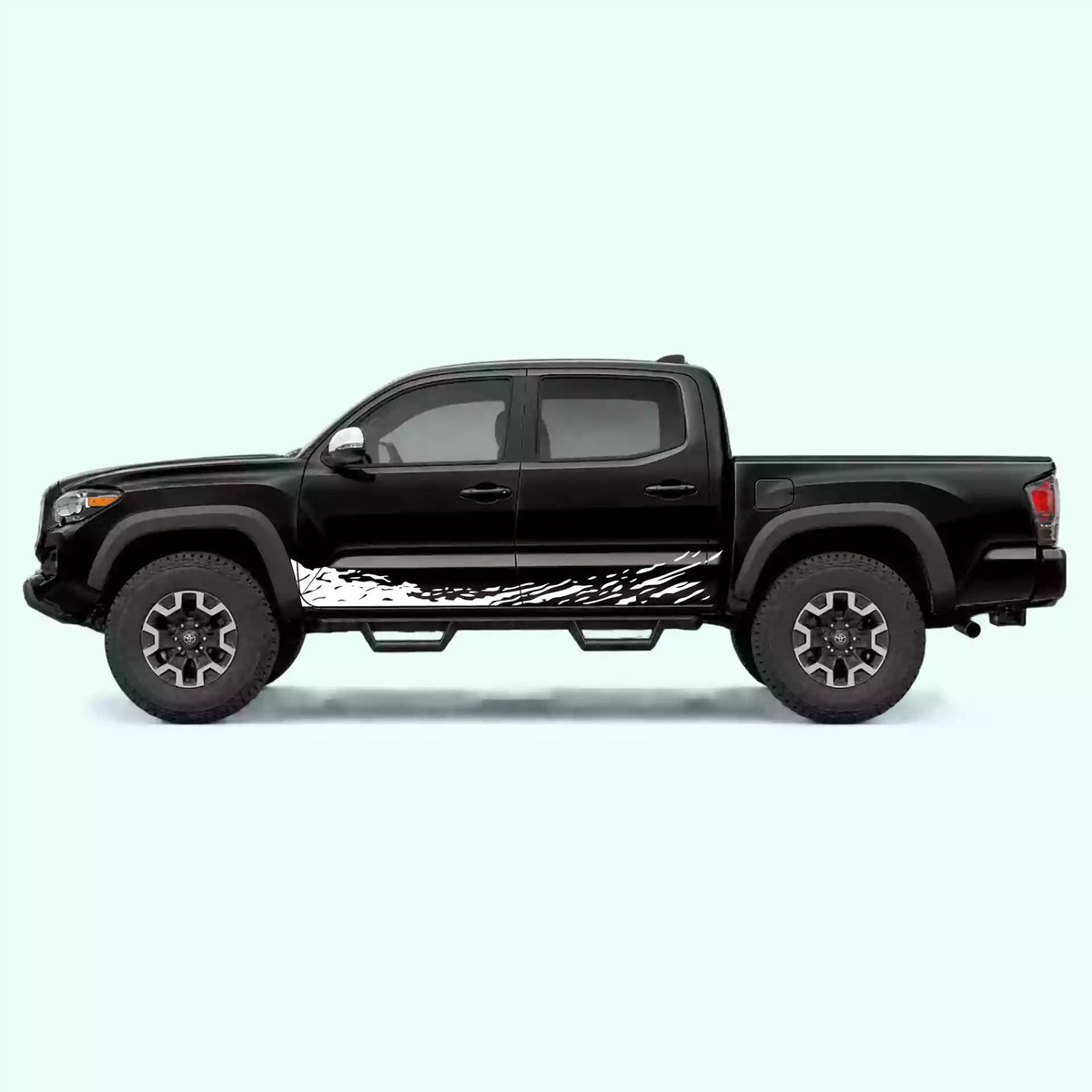 2016-2023 Toyota Tacoma Mud Splash Rocker Stripes Vinyl Graphics Kit white