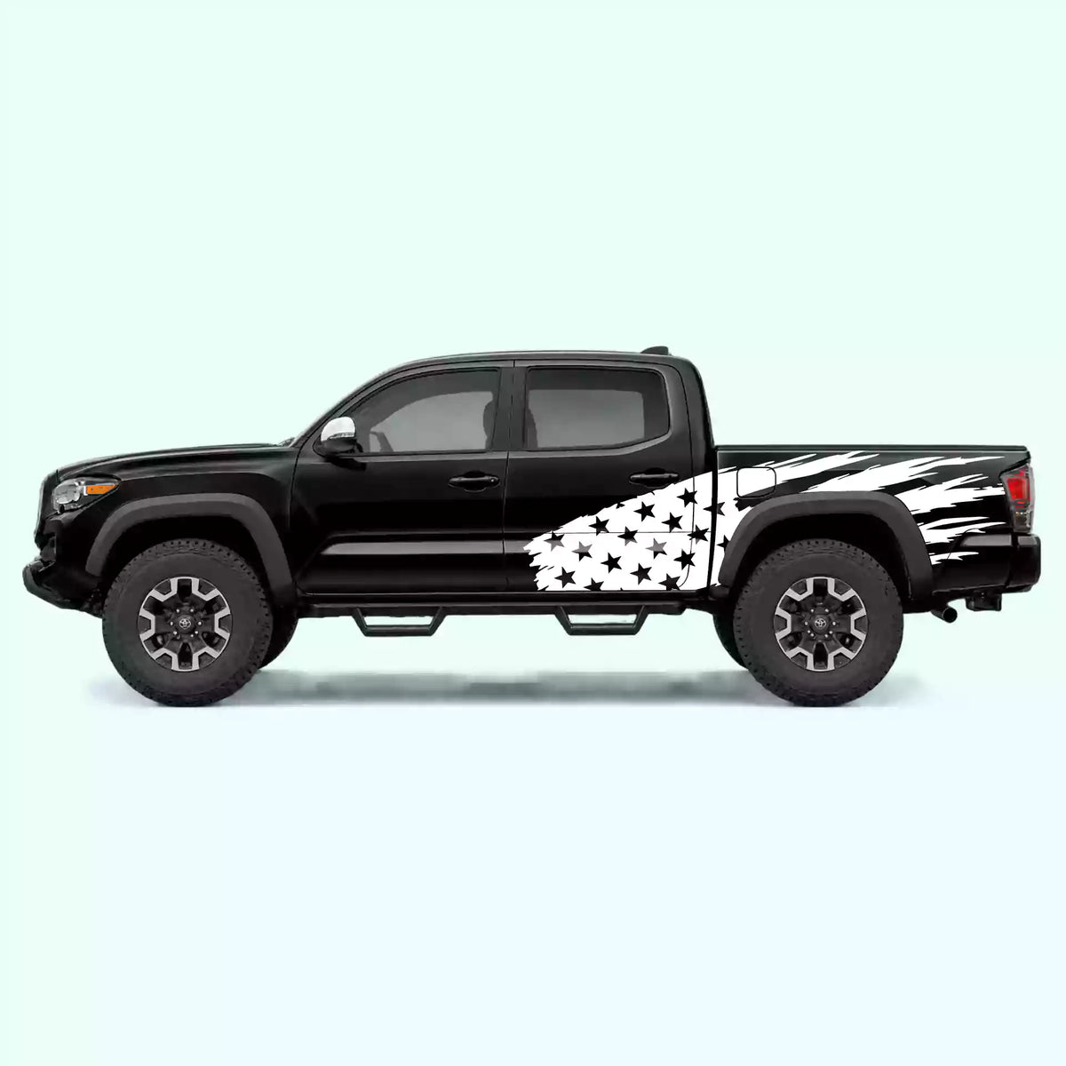 2016-2023 Toyota Tacoma US Flag Side Decals Vinyl Graphics Kit white