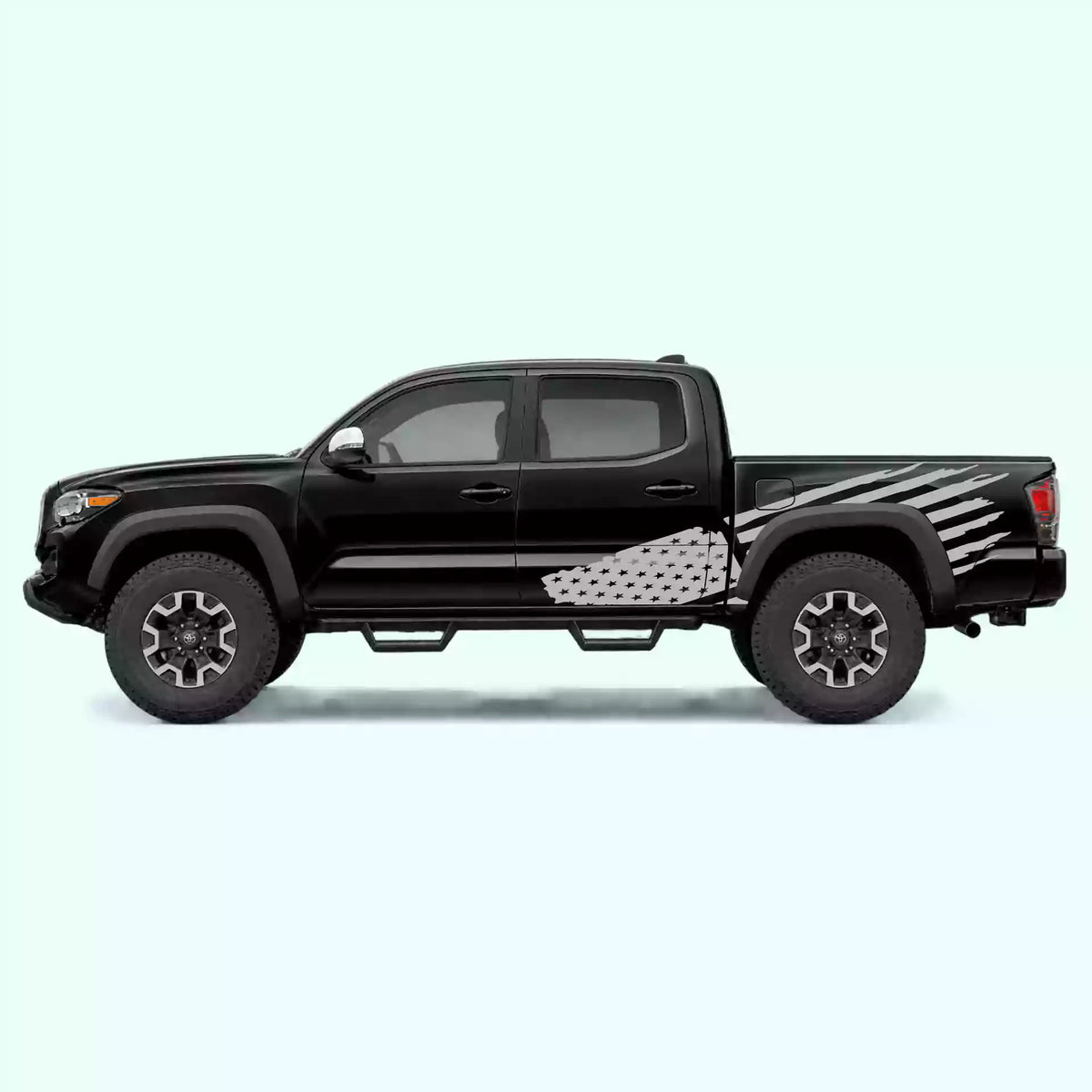 2016-2023 Toyota Tacoma USA Flag Side Decals Vinyl Graphics Kit gray