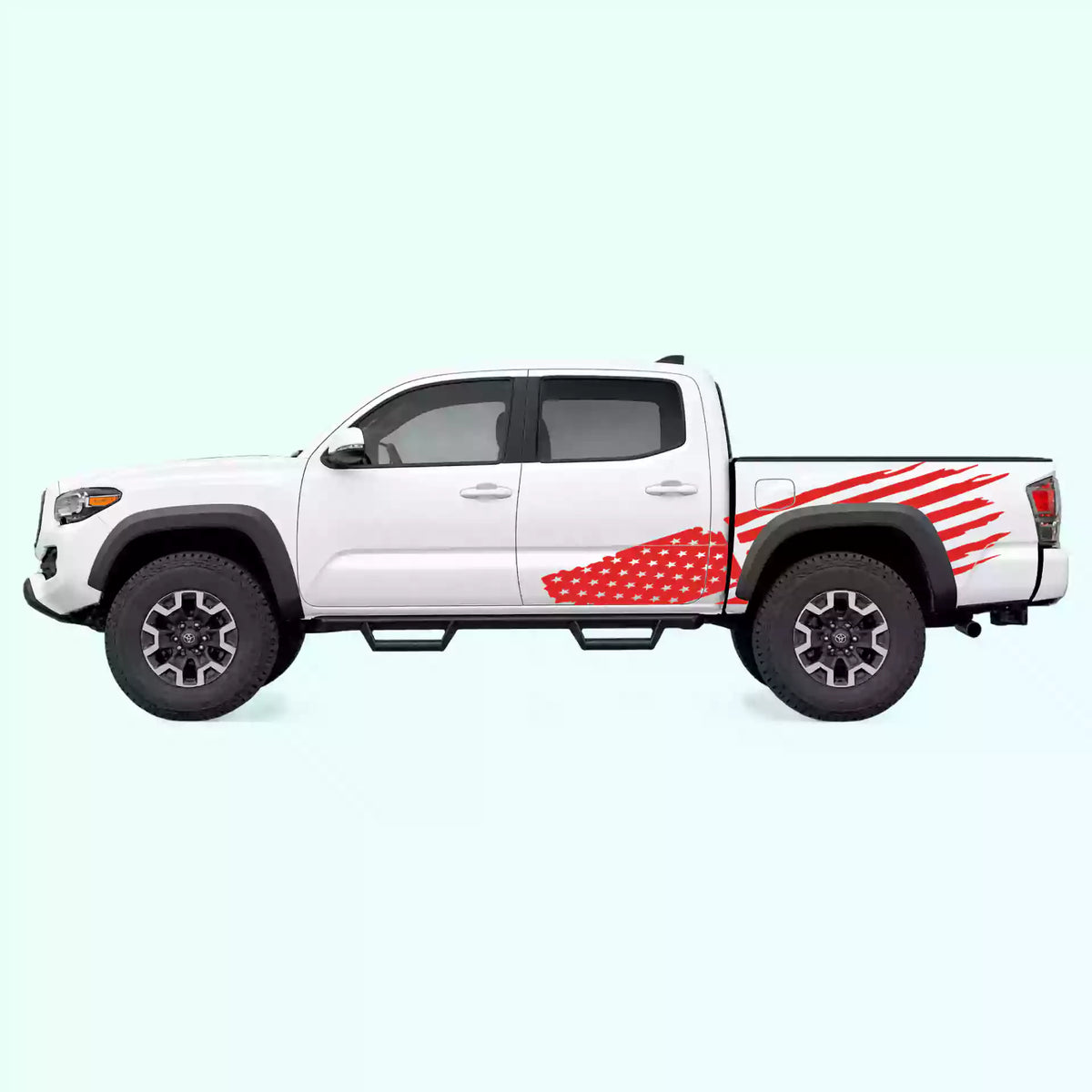 2016-2023 Toyota Tacoma USA Flag Side Decals Vinyl Graphics Kit red