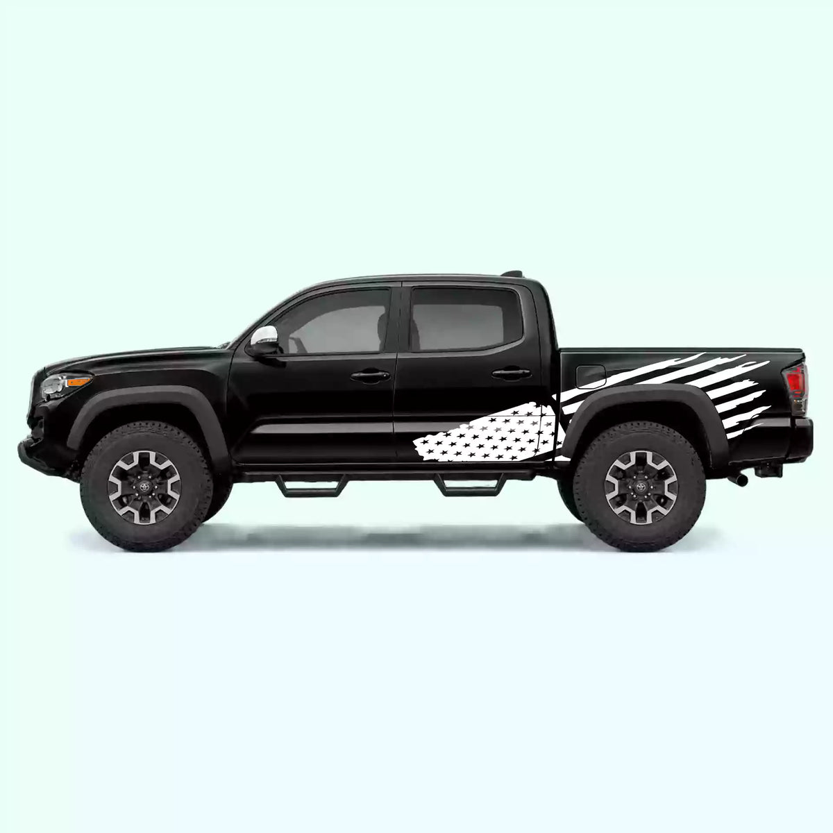 2016-2023 Toyota Tacoma USA Flag Side Decals Vinyl Graphics Kit white