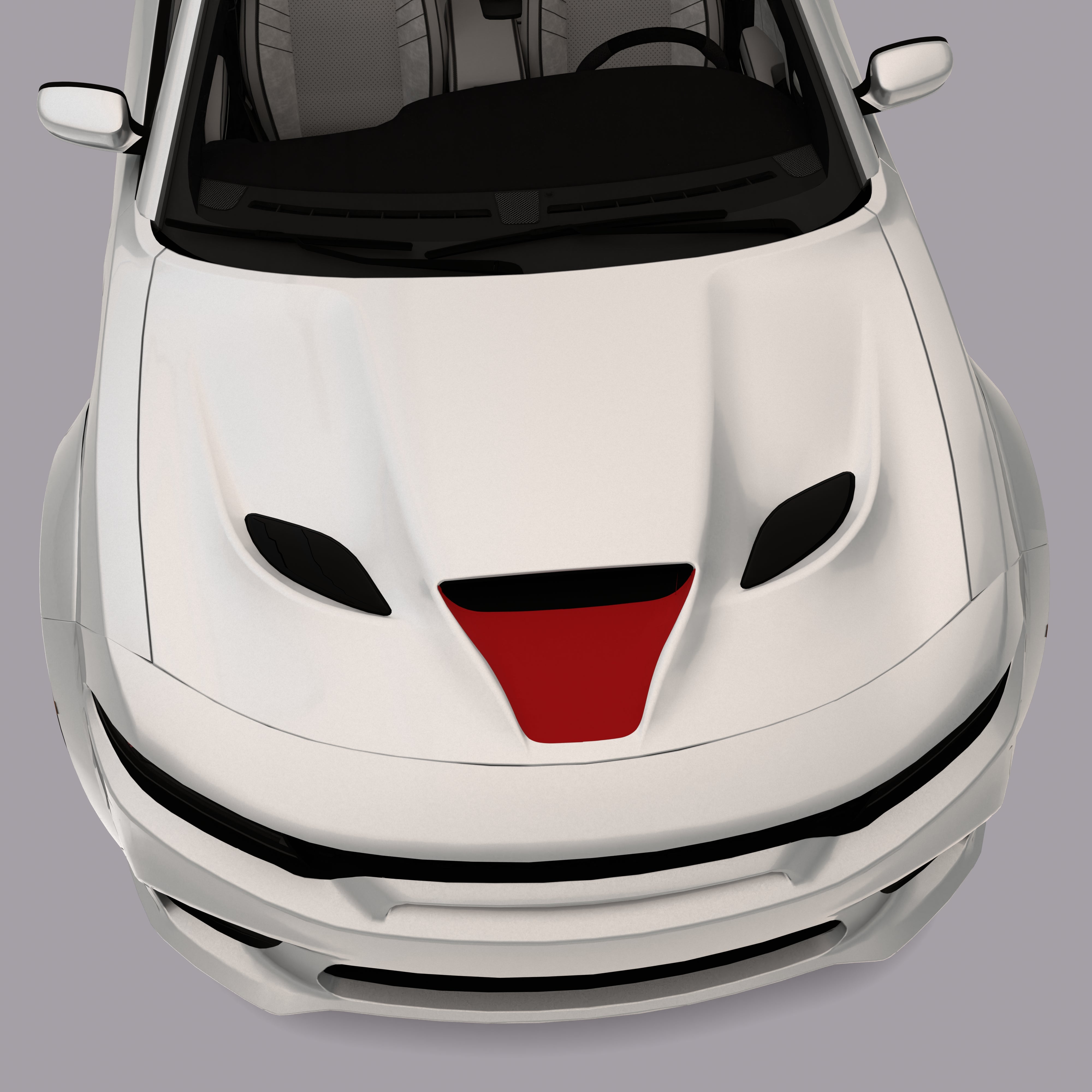 white car with red Hood Intake Scoop Decals