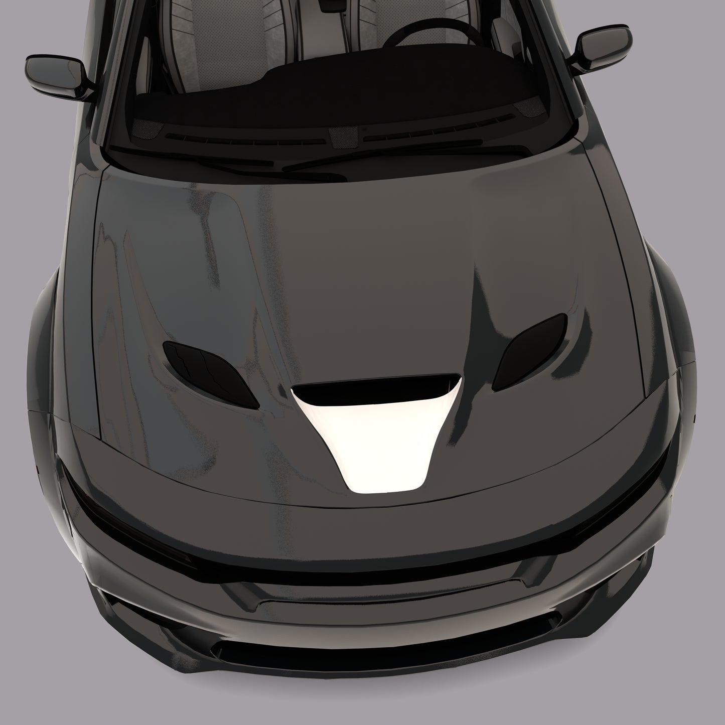 white car with white Hood Intake Scoop Decals