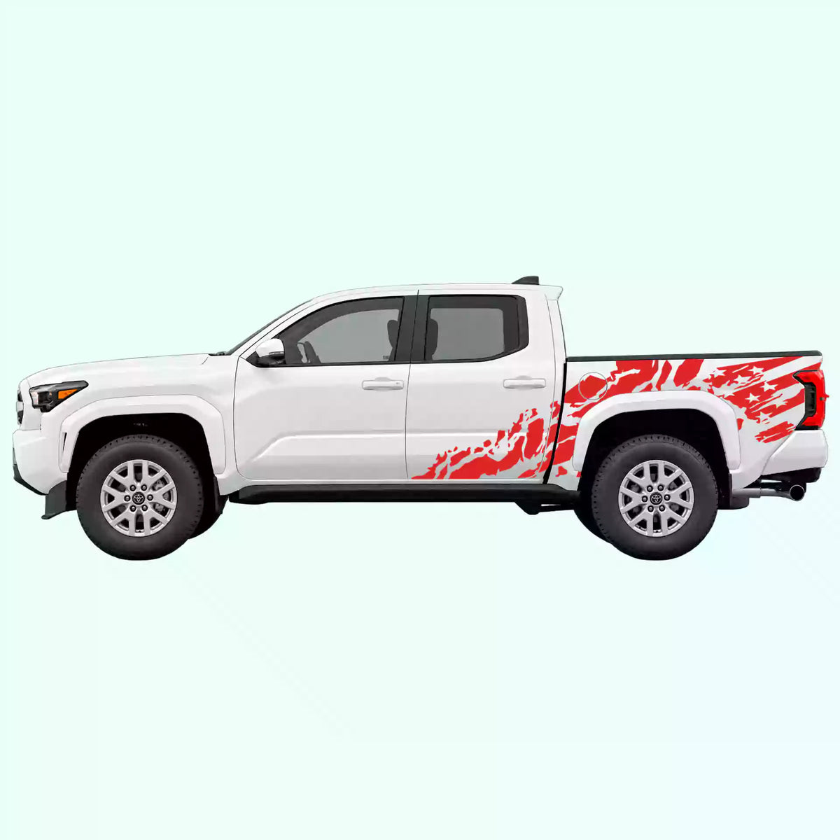 4th Gen Toyota Tacoma US Flag Shred Side Decals Vinyl Graphics Kit Red