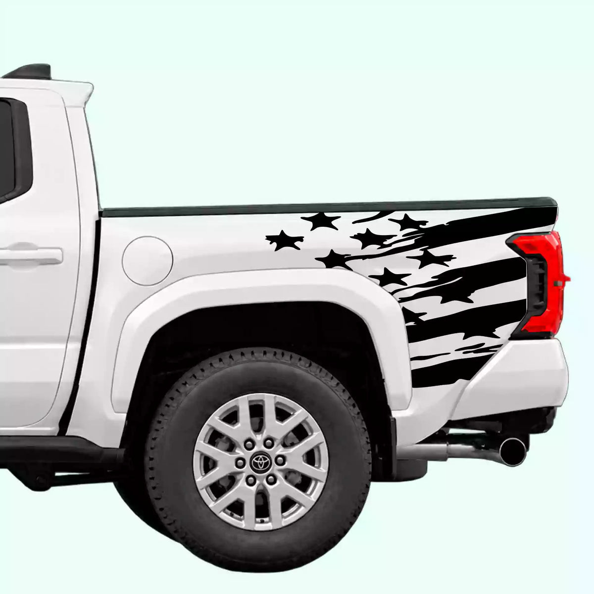 4th Gen Toyota Tacoma USA Flag Shred Bed Decals Vinyl Graphics Kit Black