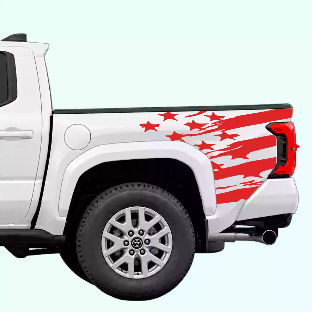 4th Gen Toyota Tacoma USA Flag Shred Bed Decals Vinyl Graphics Kit Red