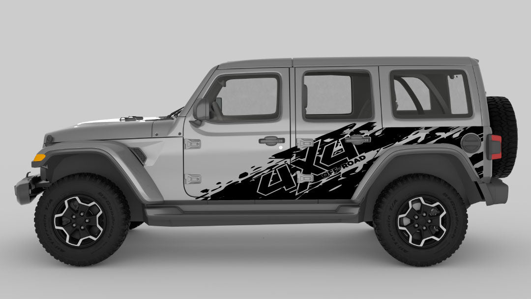 Black 4x4 Off Road Tear Away Side Decals on Gray Jeep Wrangler JL