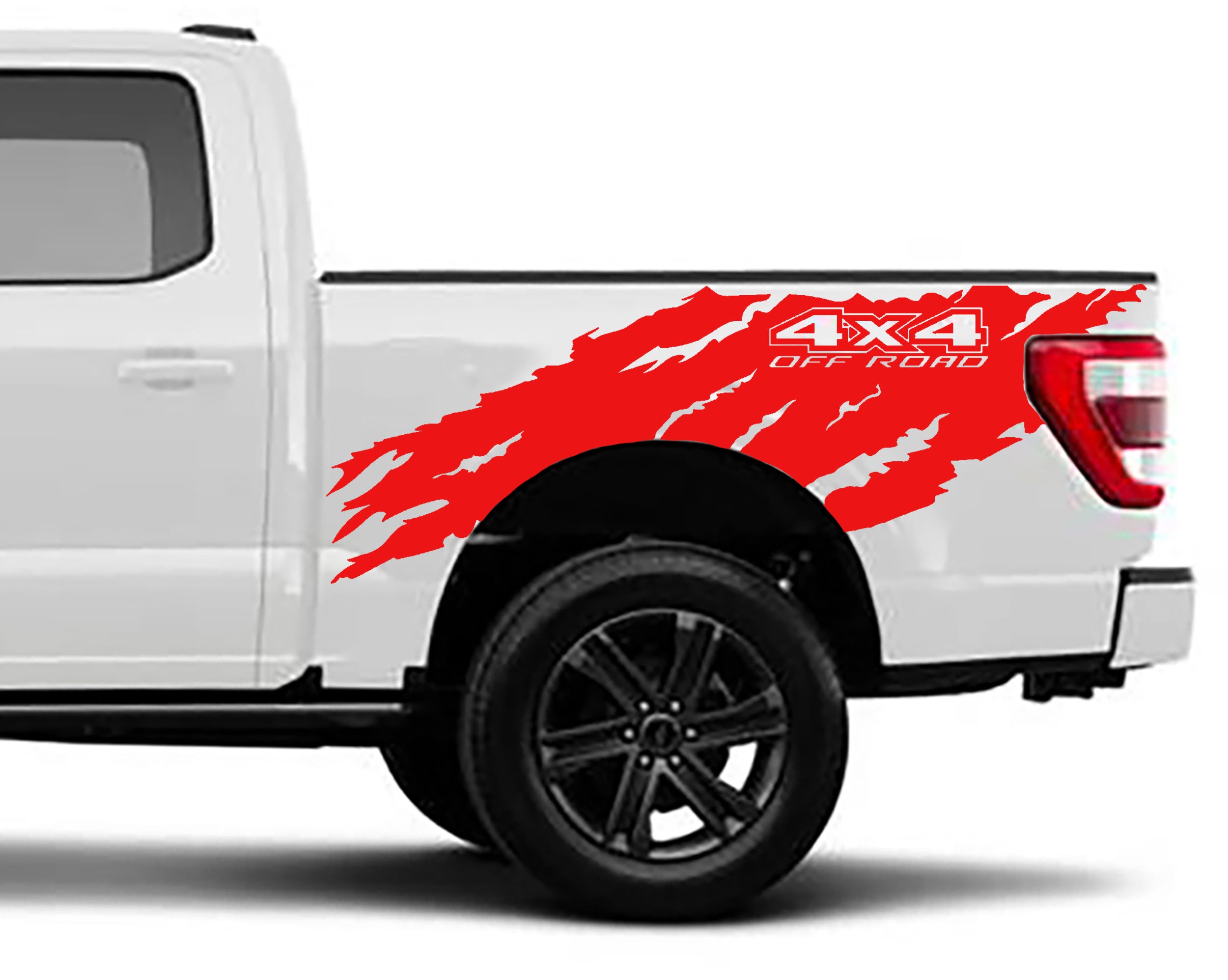 4x4 off road torn bed graphics for ford f 150 2021 to 2023 models red