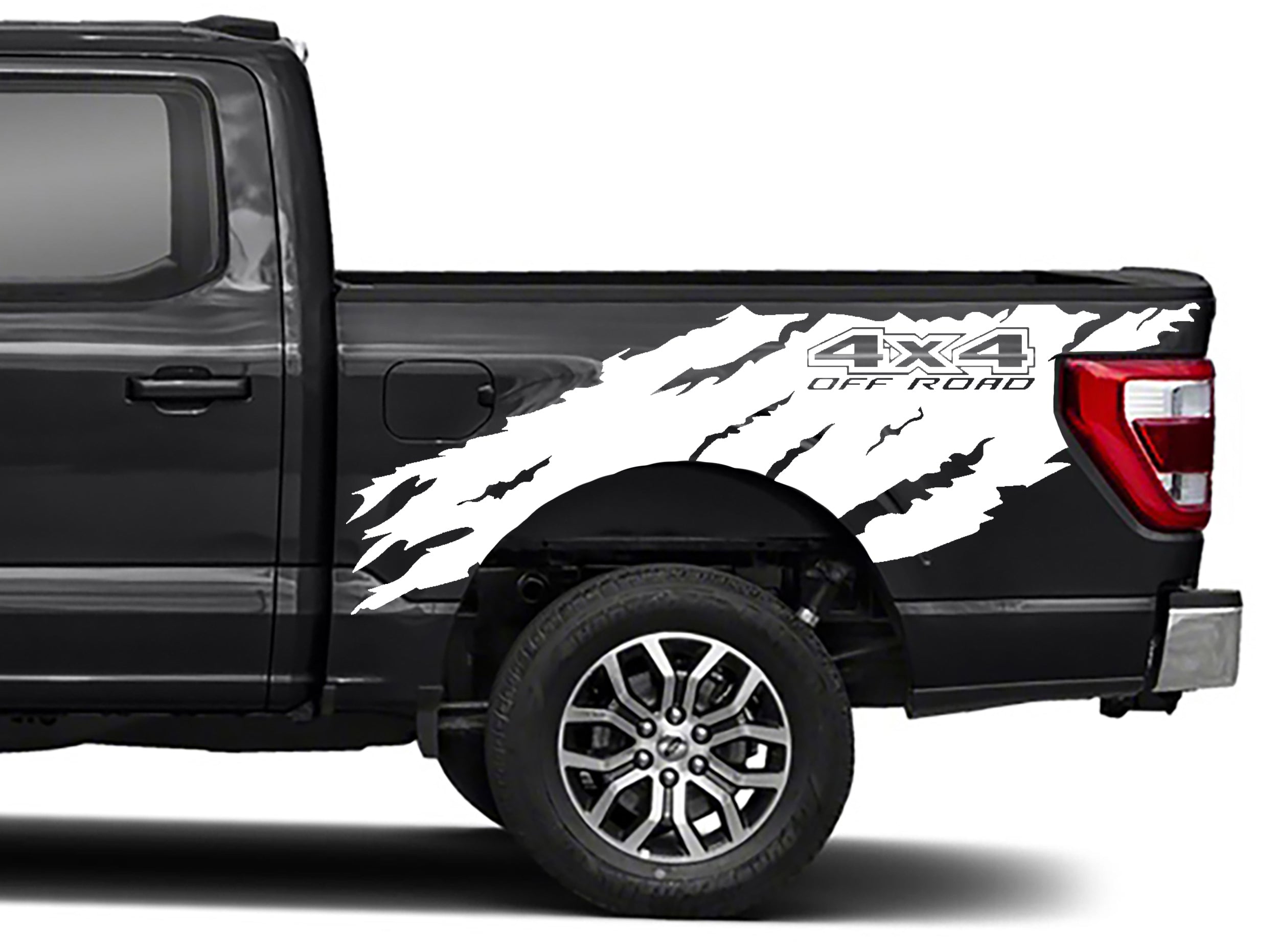 4x4 off road torn bed graphics for ford f 150 2021 to 2023 models white