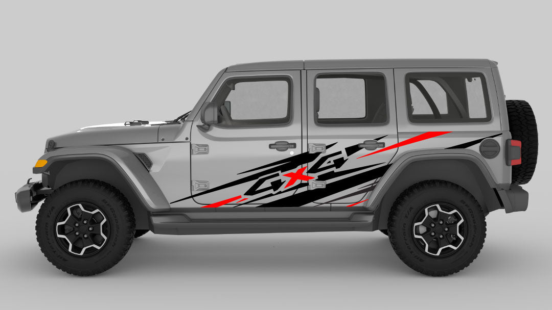 4x4 Side Decals & Graphics Kit for Jeep Wrangler JL black and red color