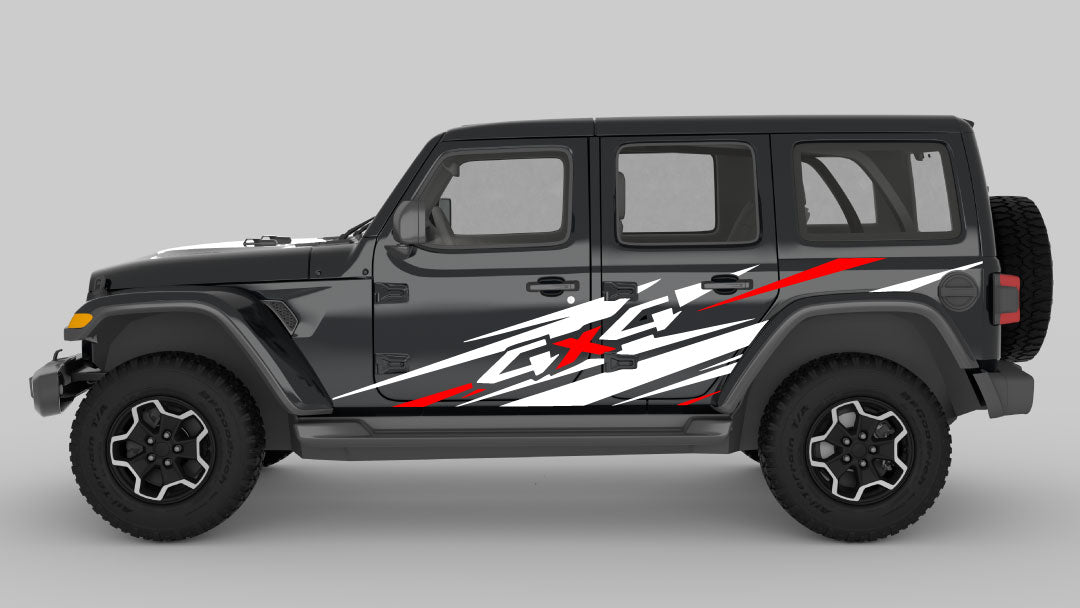 4x4 Side Decals & Graphics Kit for Jeep Wrangler JL white and red color