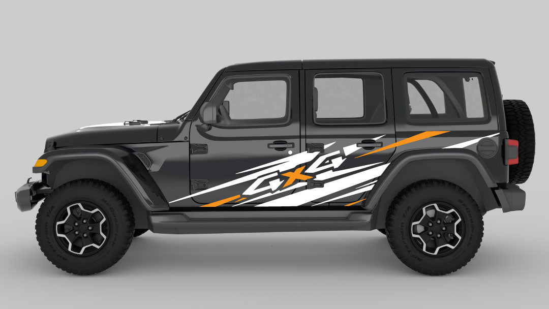 4x4 Side Decals & Graphics Kit for Jeep Wrangler JL white and yellow color