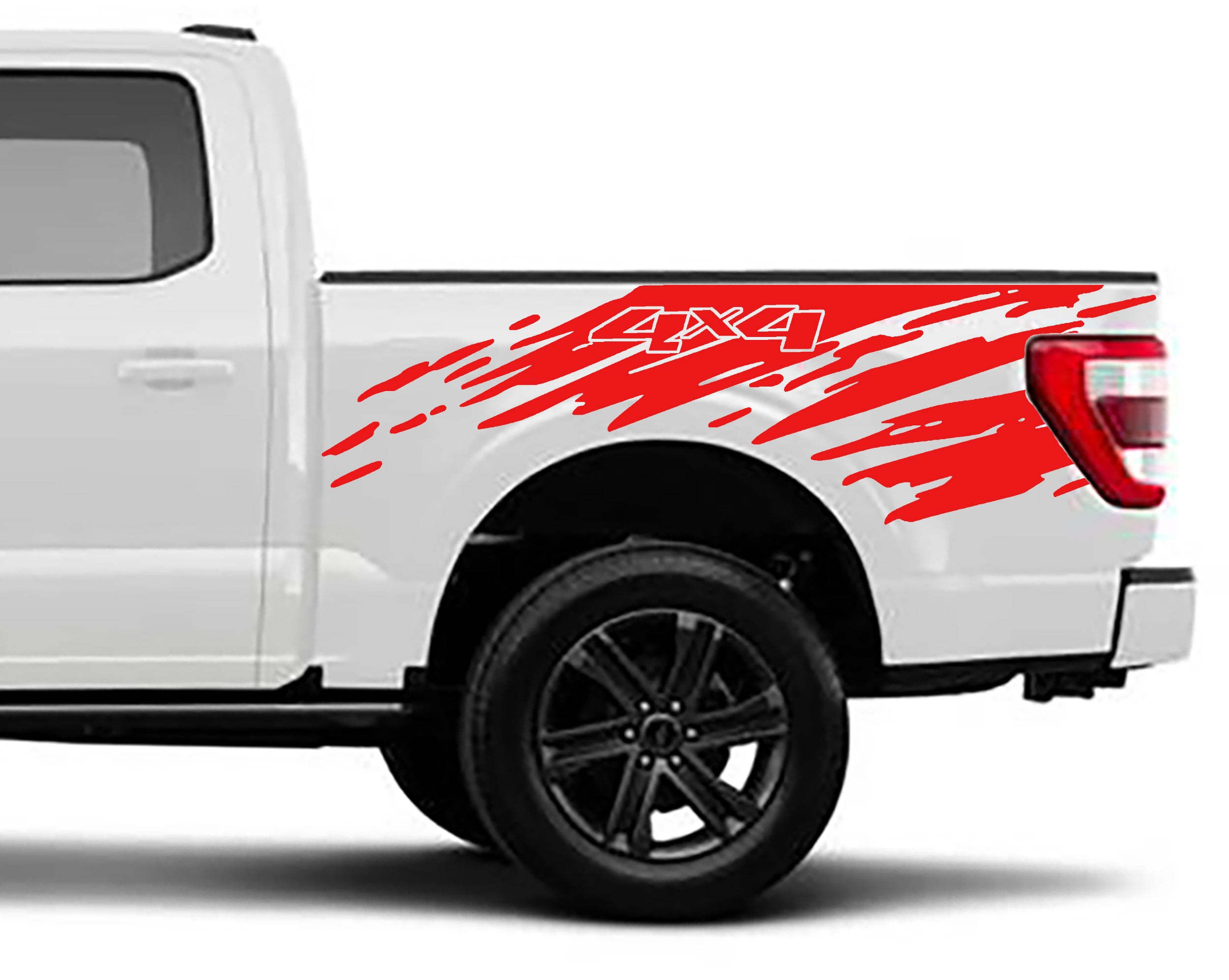 4x4 mud splash bed vinyl graphics for ford f 150 2021 to 2023 red