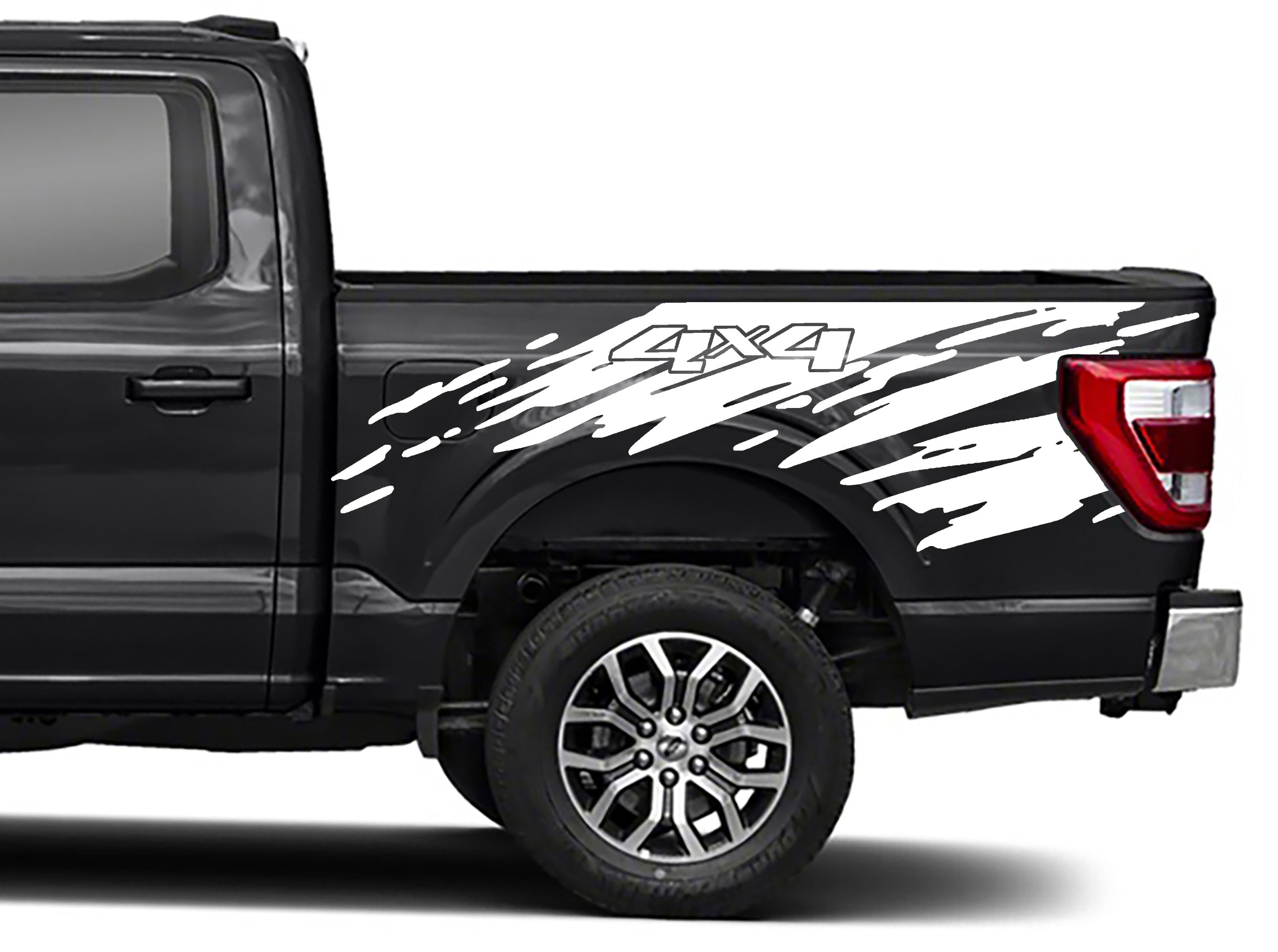 4x4 mud splash bed vinyl graphics for ford f 150 2021 to 2023 white