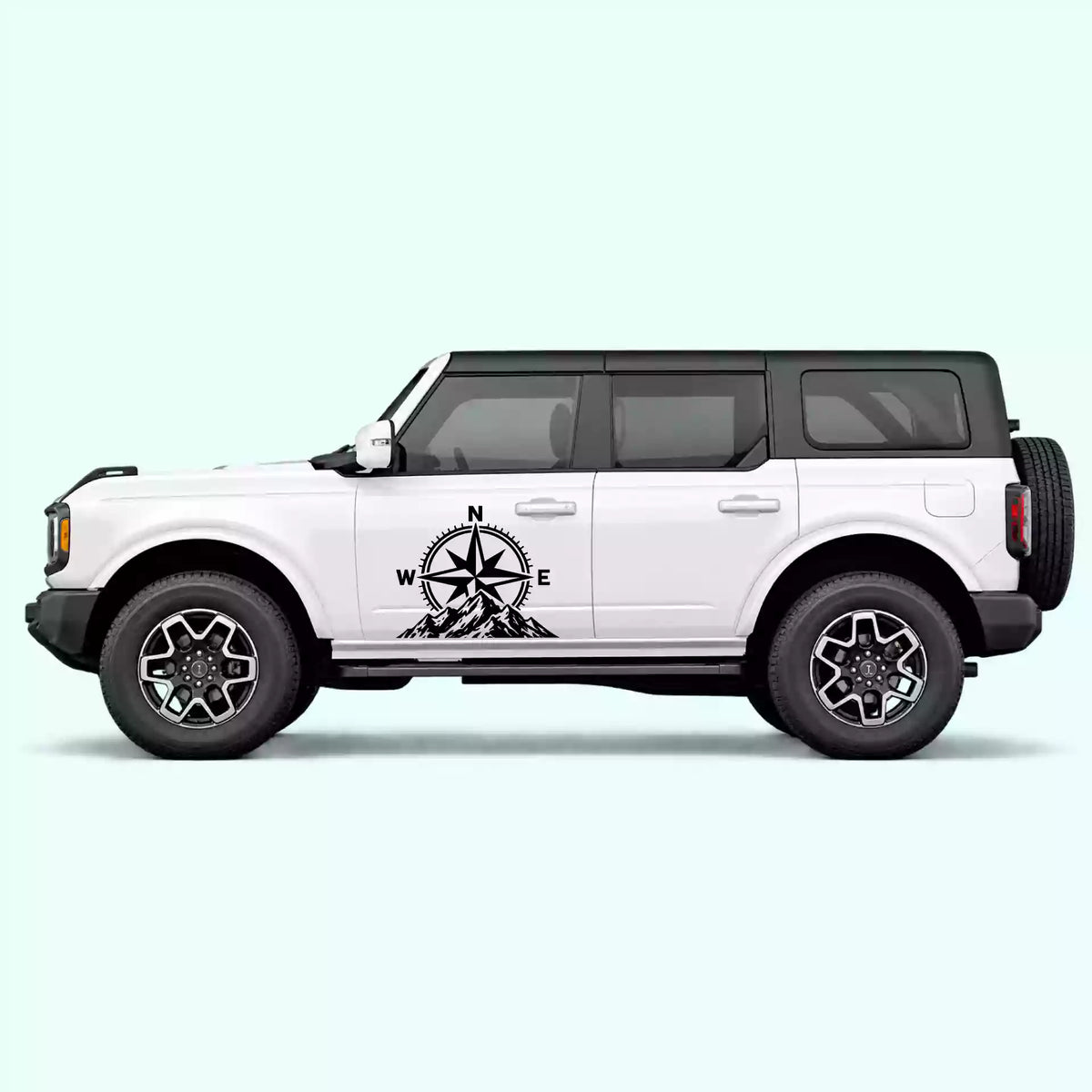 6th Gen Ford Bronco Compass Mountains Side Decals Vinyl Graphics Kit Black