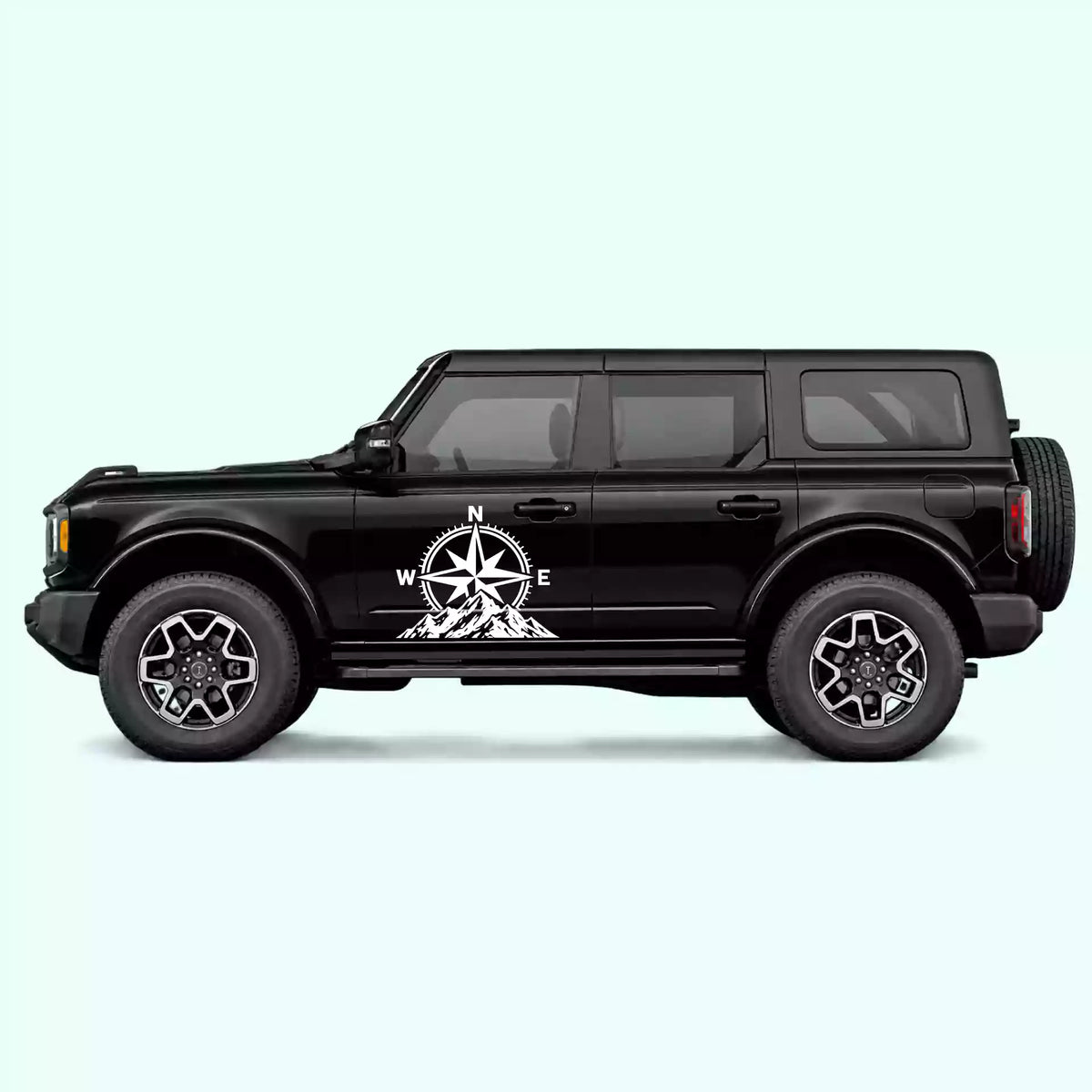 6th Gen Ford Bronco Compass Mountains Side Decals Vinyl Graphics Kit White