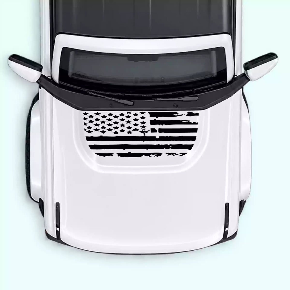 6th Gen Ford Bronco Shred American Flag Hood Decals Vinyl Graphics Kit Black