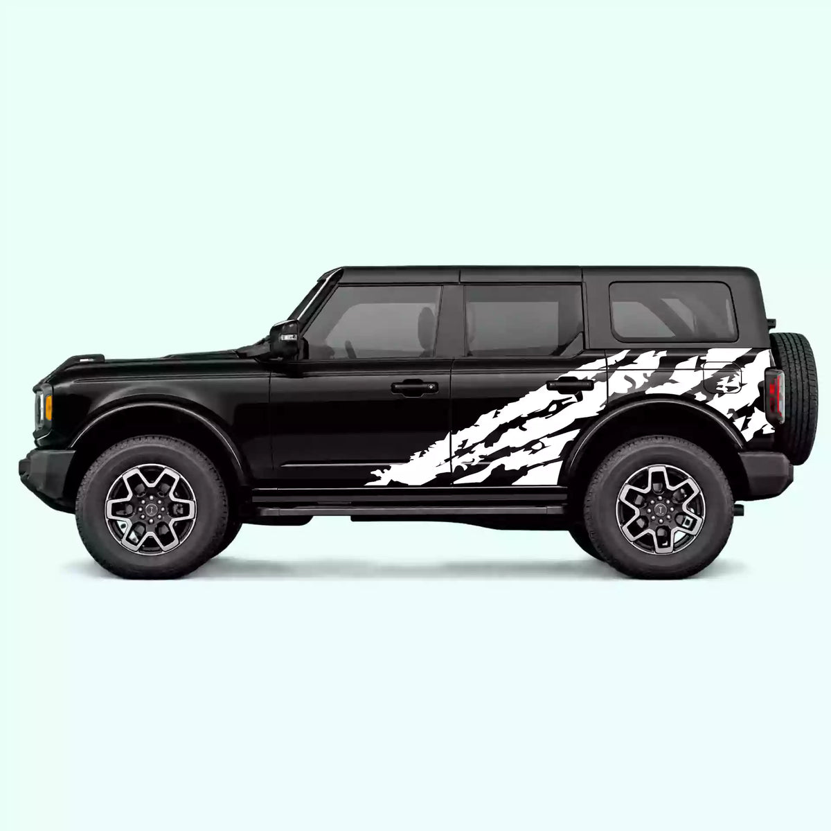 6th Gen Ford Bronco Shredded Side Decals Vinyl Graphics Kit White