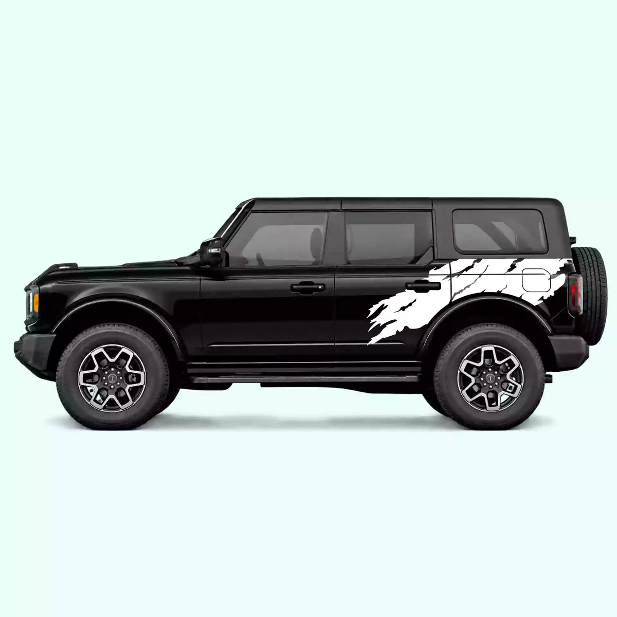 6th Gen Ford Bronco Torn Off Road Side Decals Vinyl Graphics Kit White